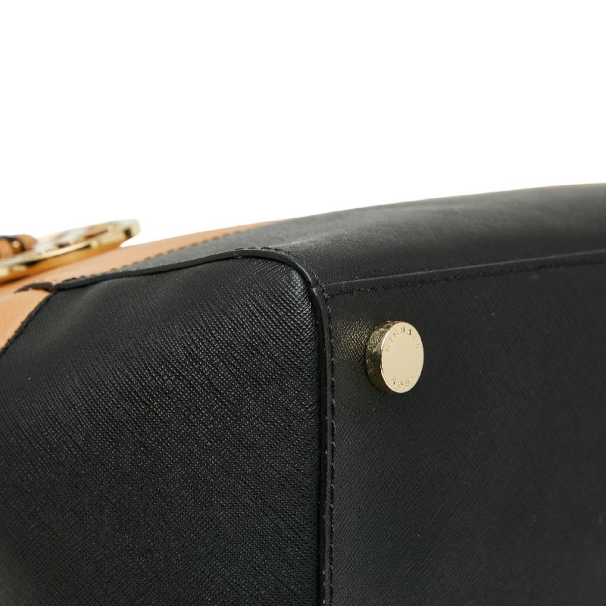 Michael Kors Beige Black Leather Shoulder Bag Tote Bag (Pre-Owned)