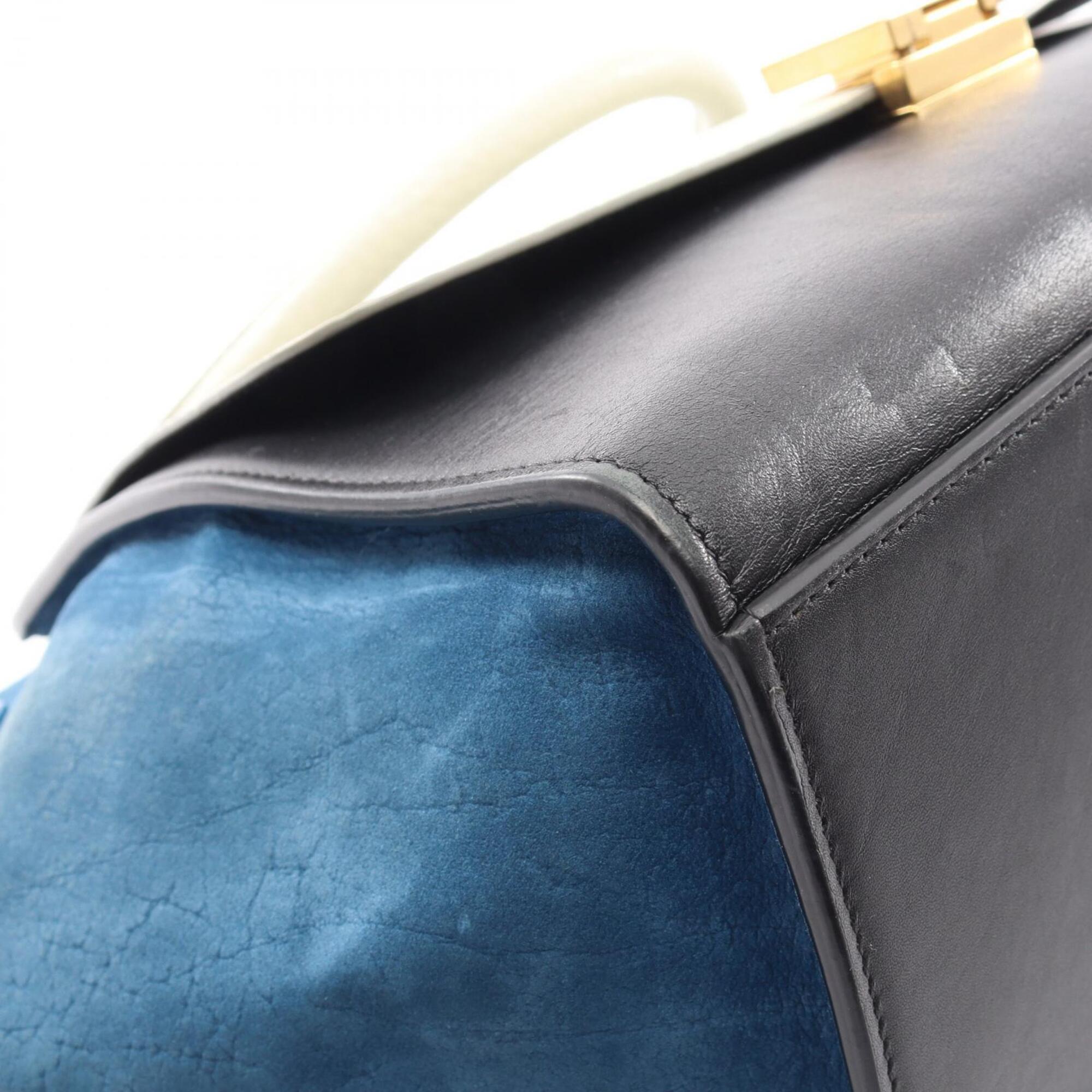 Celine Black Blue Ivory Leather Suede Handbag (Pre-Owned)