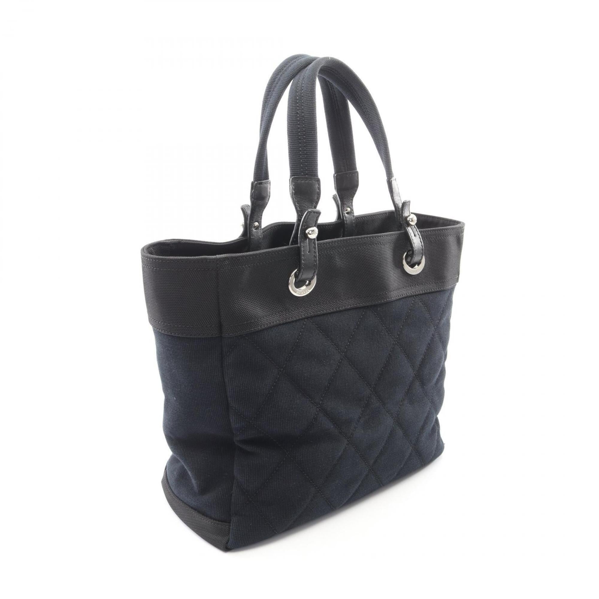 Chanel Black Canvas Leather Handbag Tote Bag (Pre-Owned)