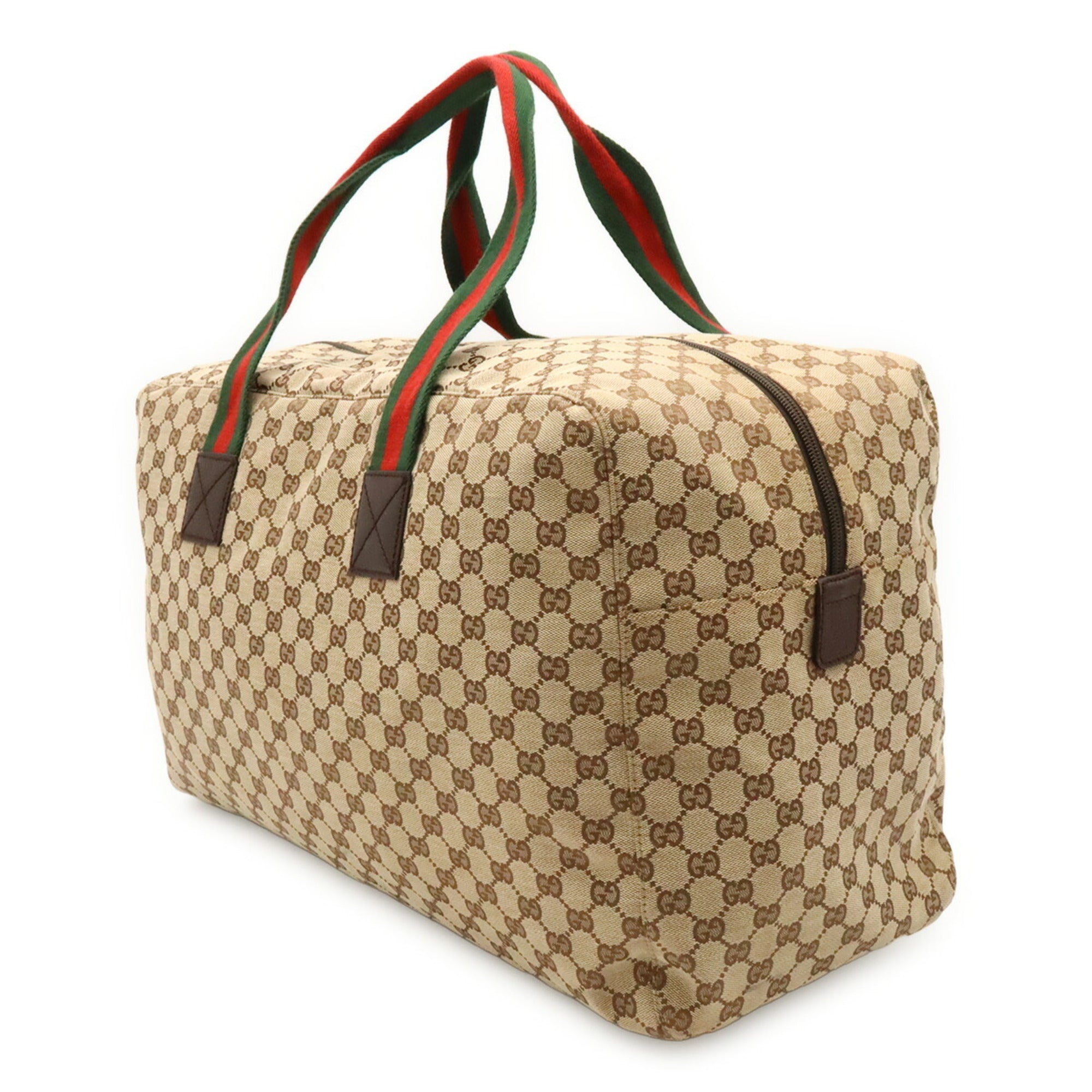Gucci Beige Dark Brown Green Khaki Red Color Canvas Leather Boston Bag Shoulder Bag (Pre-Owned)