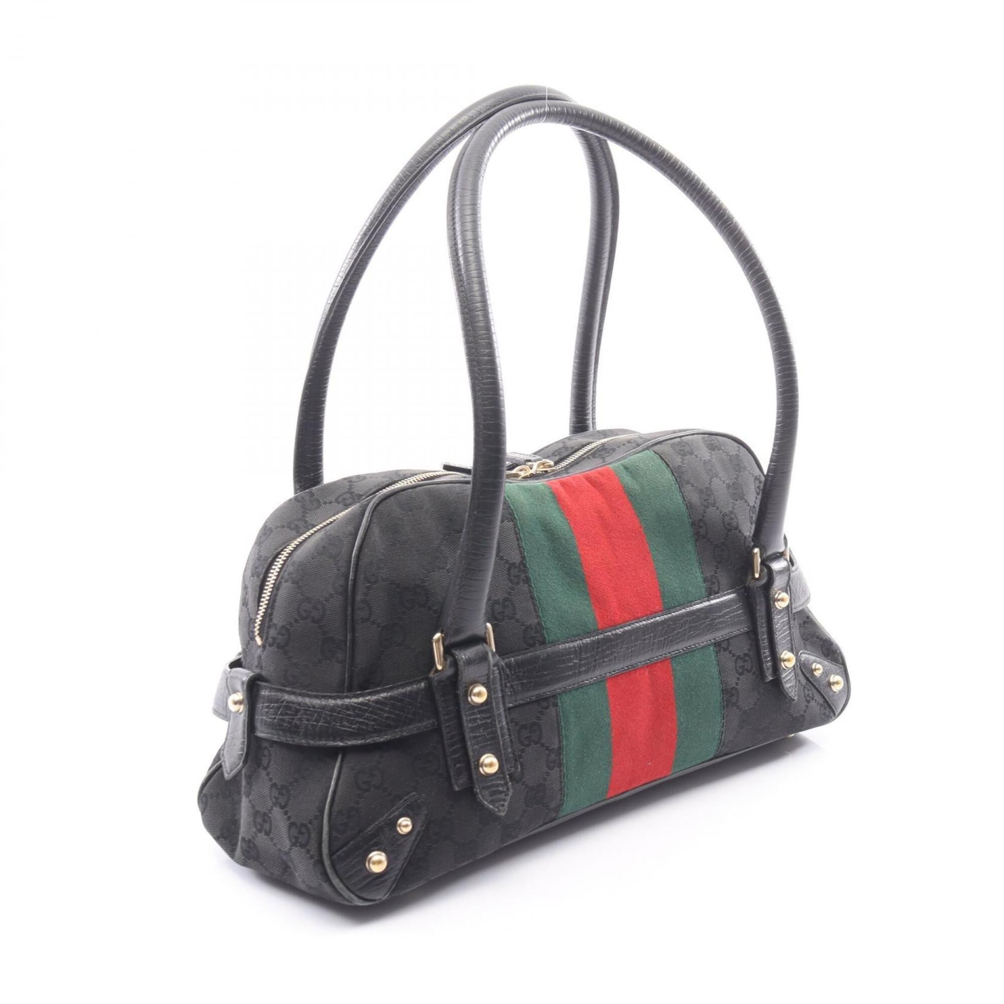 Gucci Black Green Red Color Gg Canvas Leather Handbag (Pre-Owned)