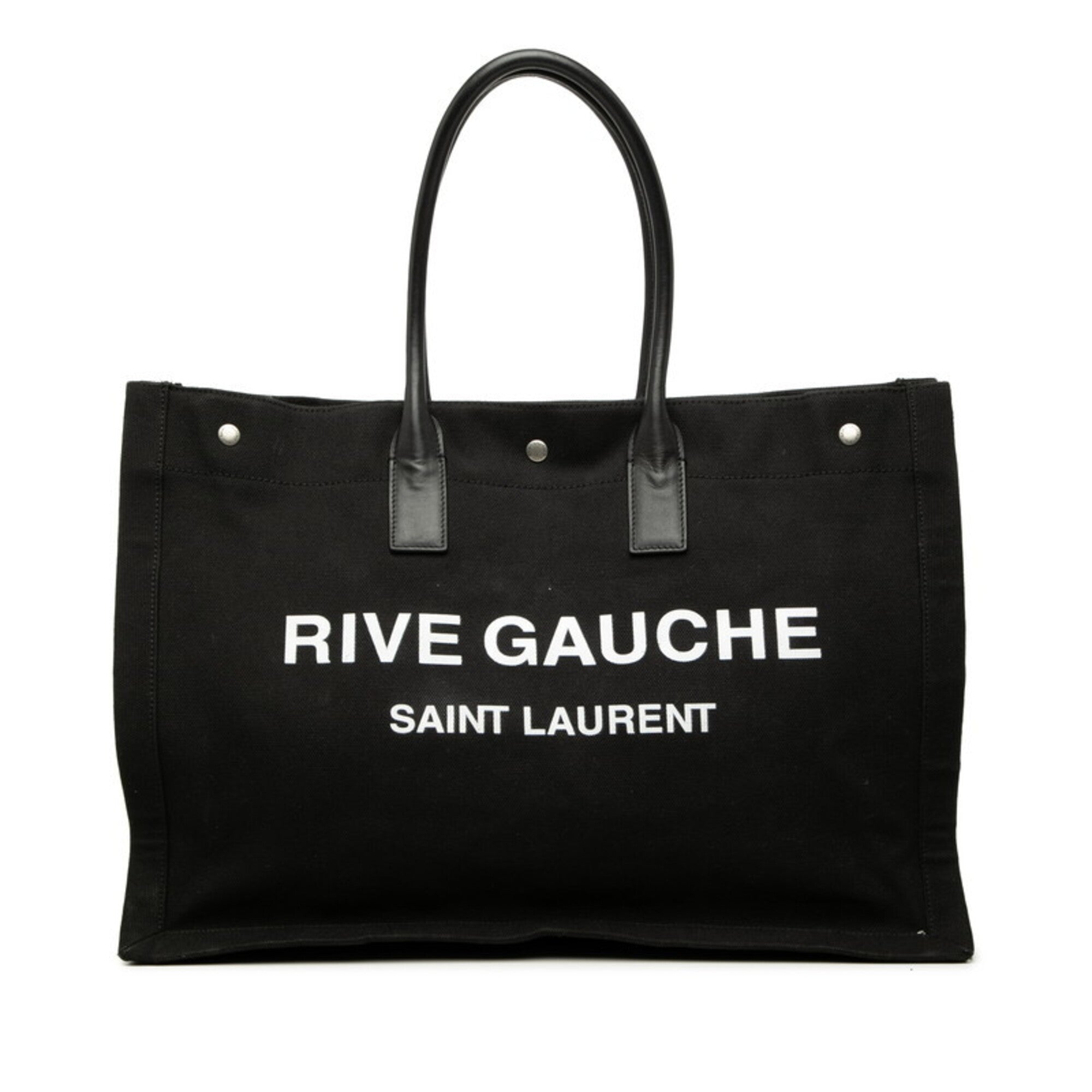 Saint Laurent Black Canvas Leather Handbag Tote Bag (Pre-Owned)