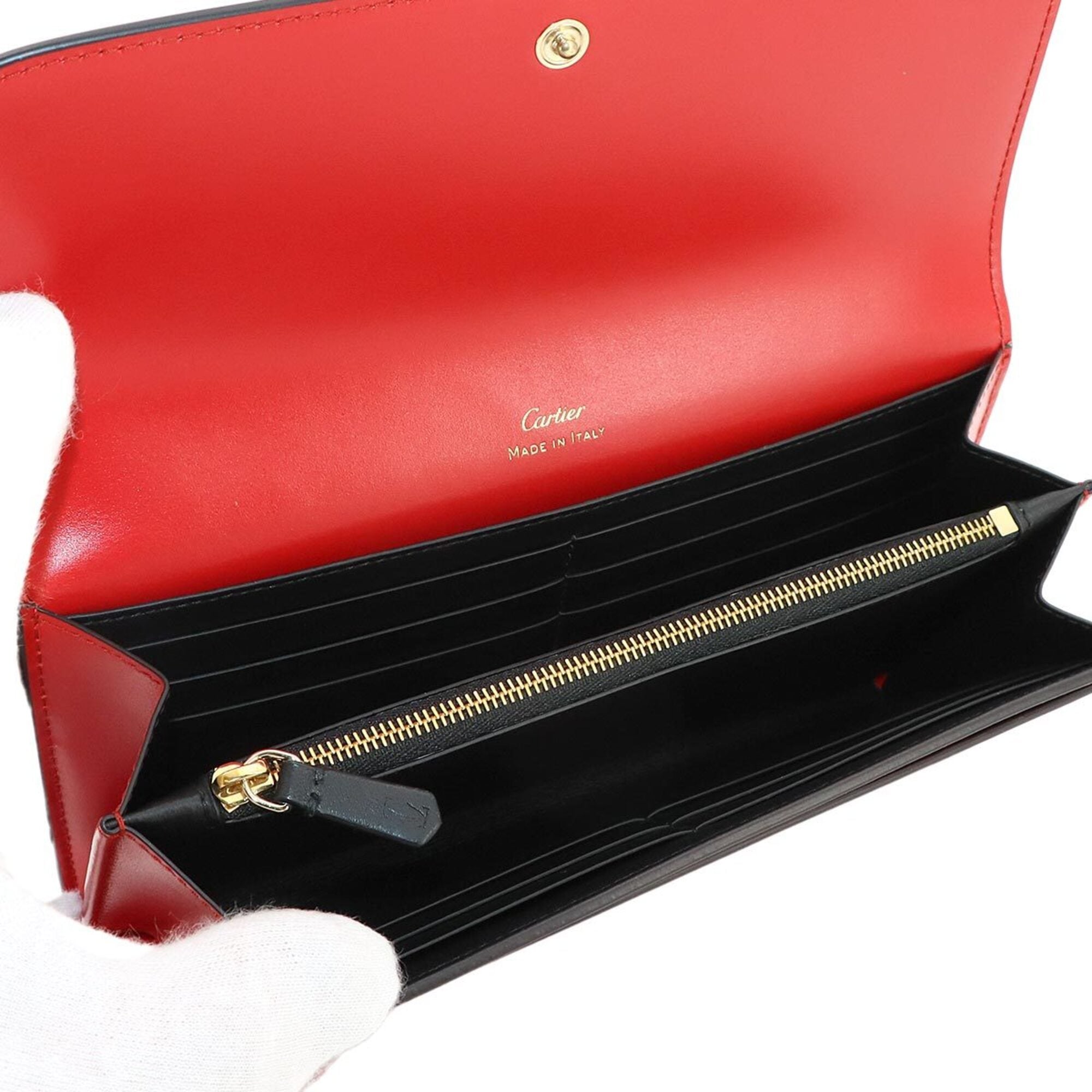 Cartier Red Color Leather Long Wallet (Bi-Fold) (Pre-Owned)
