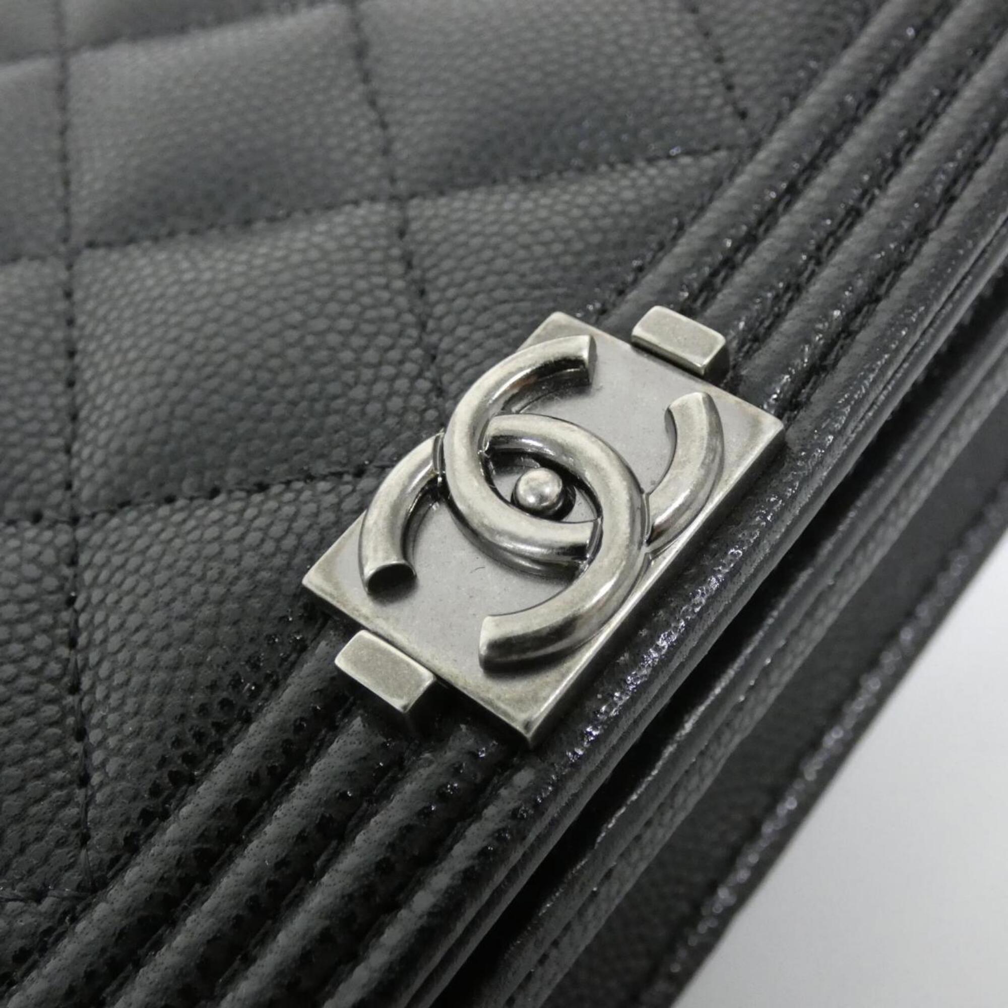 Chanel Black Grained Calfskin Chain/Shoulder Wallet (Pre-Owned)