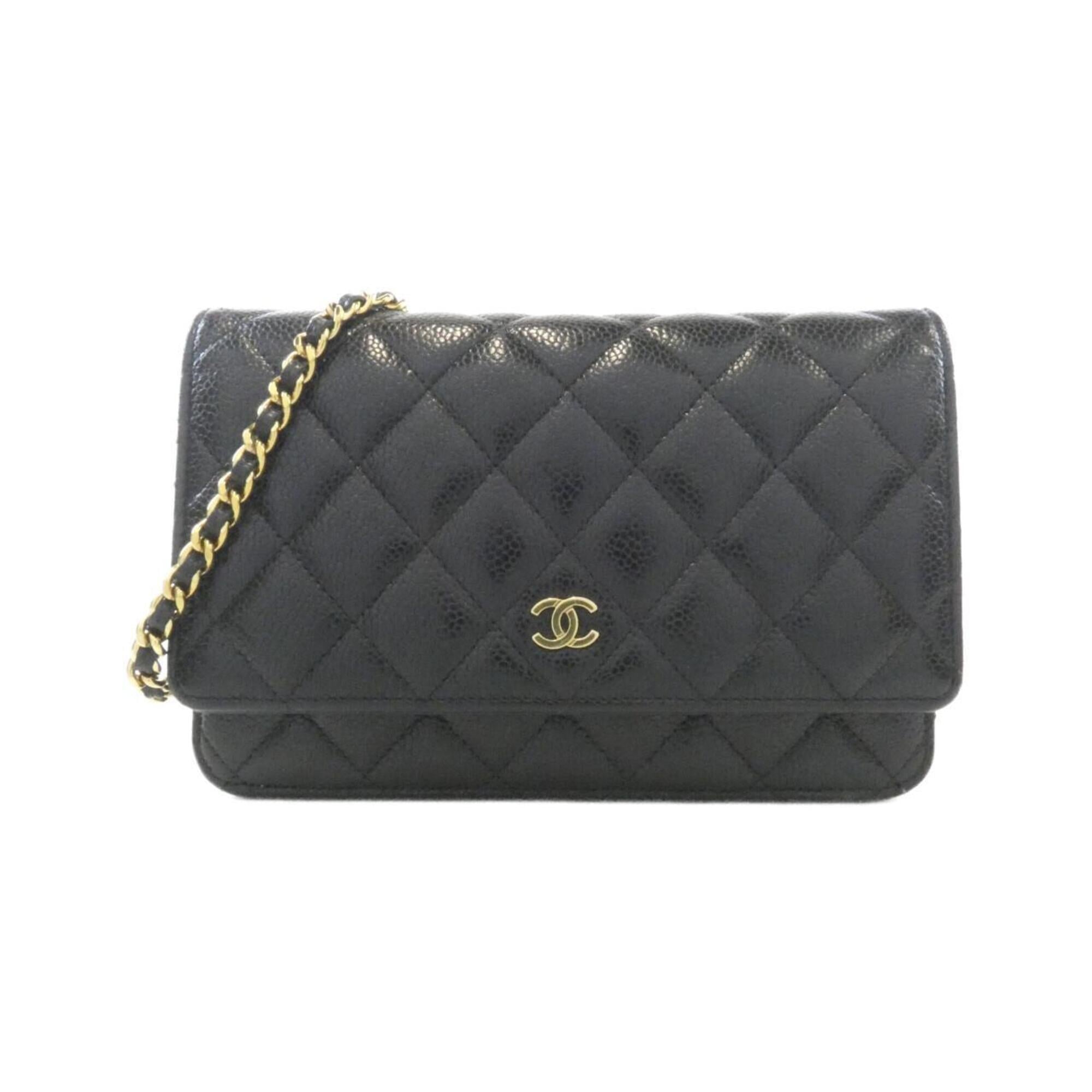 Chanel Black Bordeaux Grained Calfskin Chain/Shoulder Wallet (Pre-Owned)