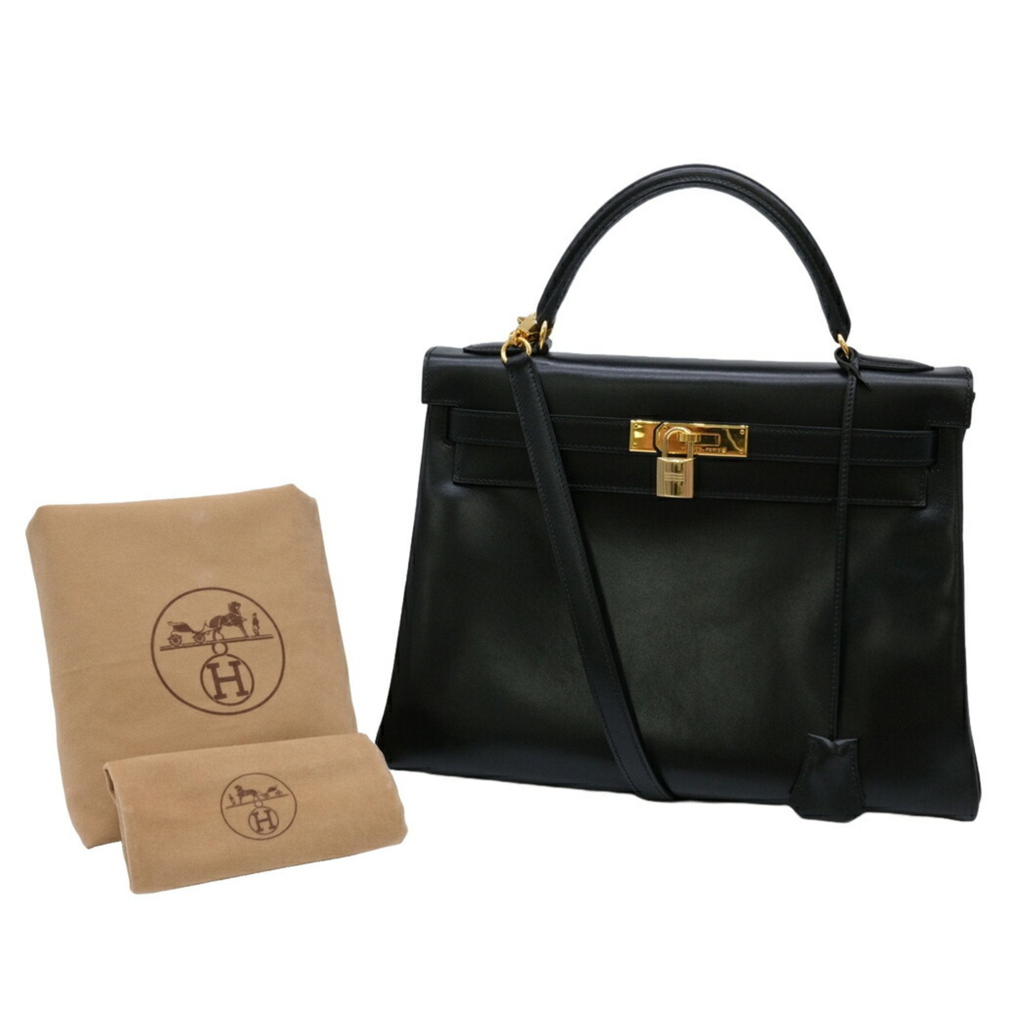 Hermes Black Box Calf Leather Handbag (Pre-Owned)