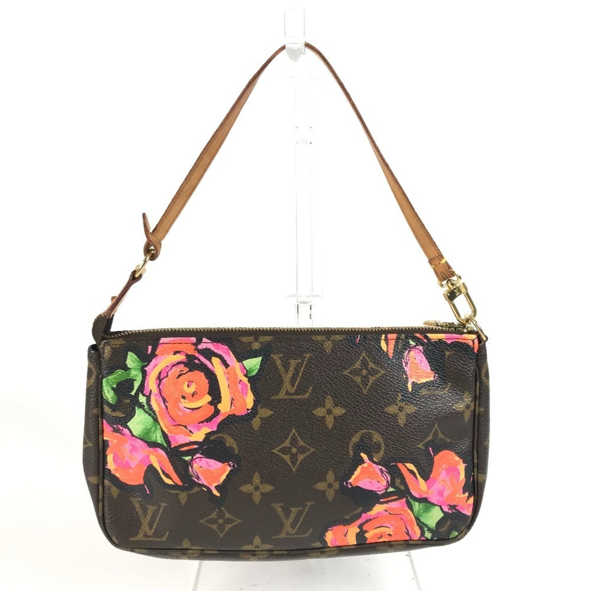 Louis Vuitton Brown Pink Rose Monogram Rose Canvas Handbag Pouch Shoulder Bag (Pre-Owned)
