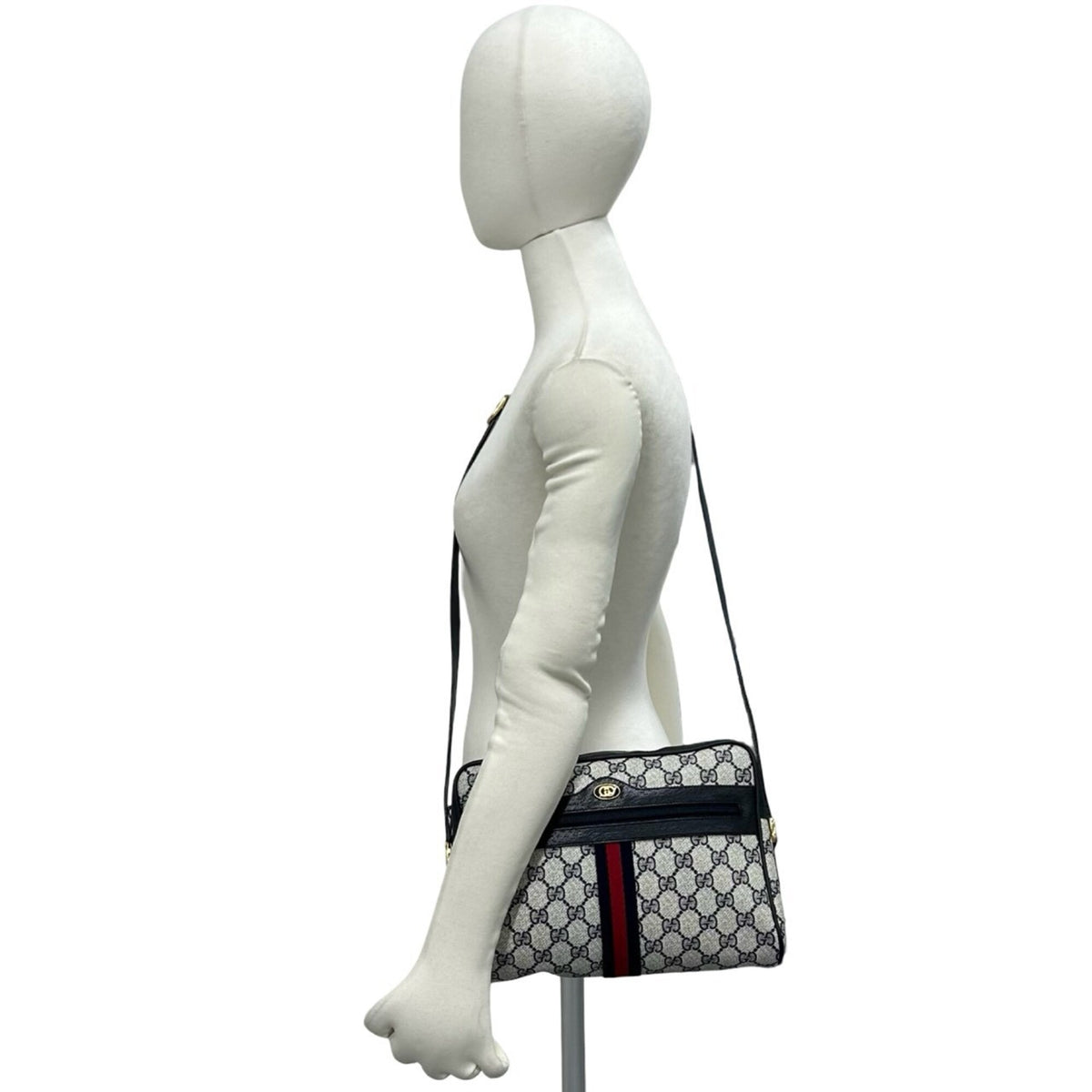 Gucci Navy Red Color Leather Pvc Shoulder Bag (Pre-Owned)