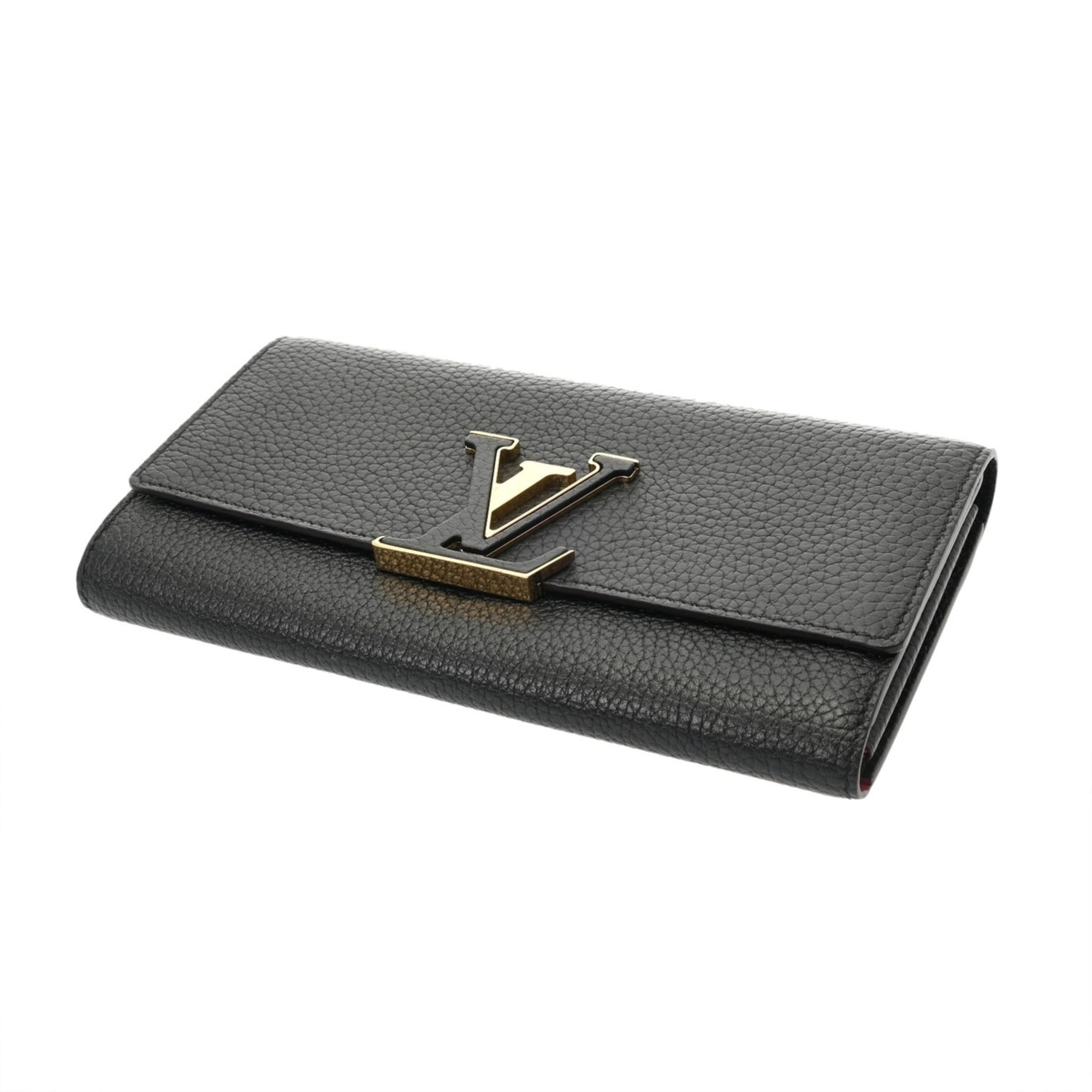 Louis Vuitton Noir Leather Long Wallet (Bi-Fold) (Pre-Owned)