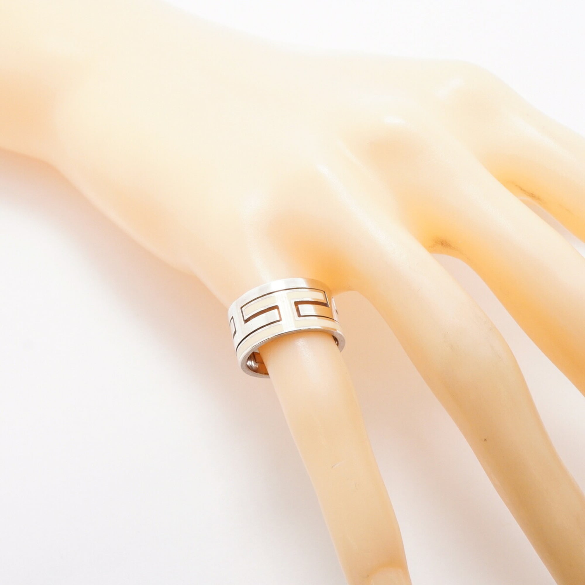 Hermes Cream Silver 925 Band Ring (Pre-Owned)
