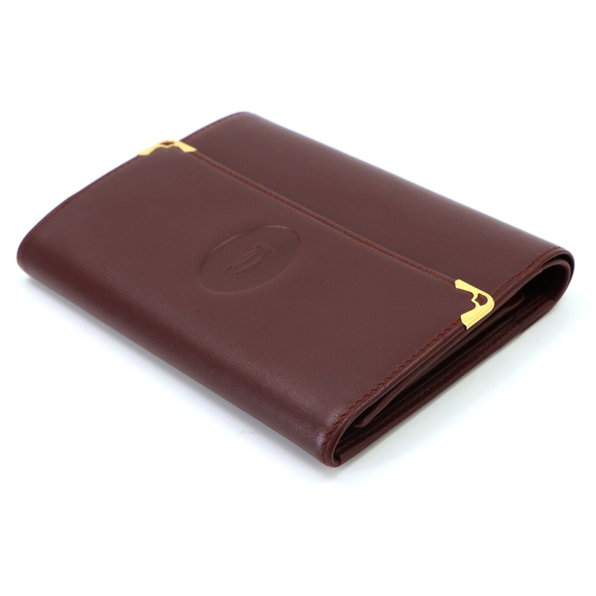 Cartier Bordeaux Leather Wallet (Tri-Fold) (Pre-Owned)