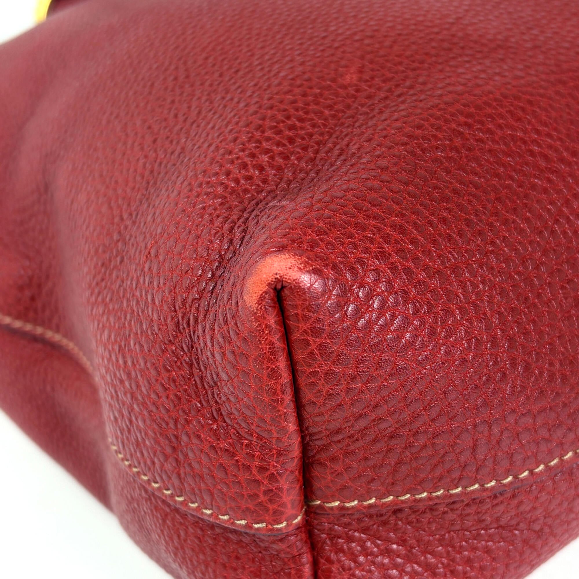 Prada Red Color Leather Handbag Shoulder Bag Tote Bag (Pre-Owned)