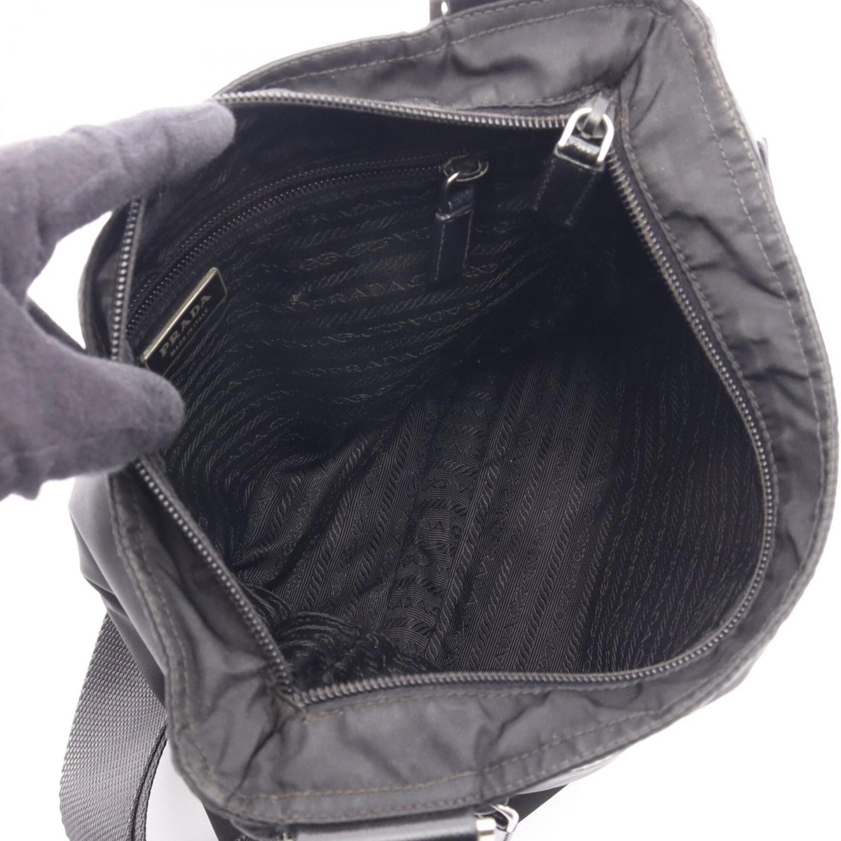 Prada Black Nylon Leather Handbag Shoulder Bag (Pre-Owned)
