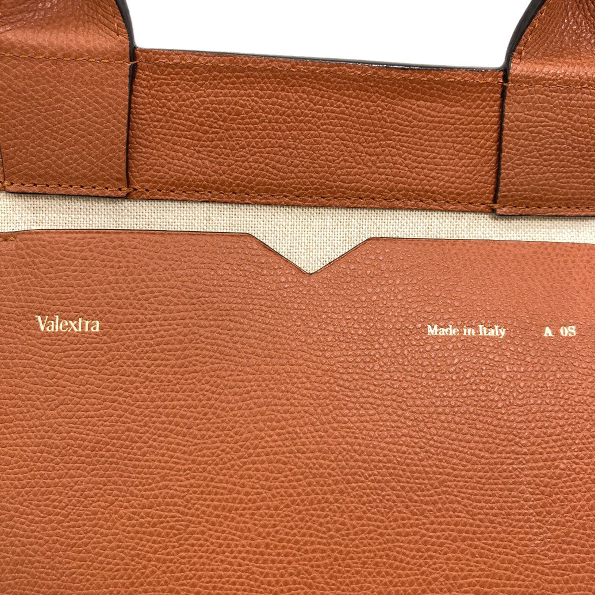 Valextra Brown Canvas Leather Shopping Bag Tote Bag (Pre-Owned)