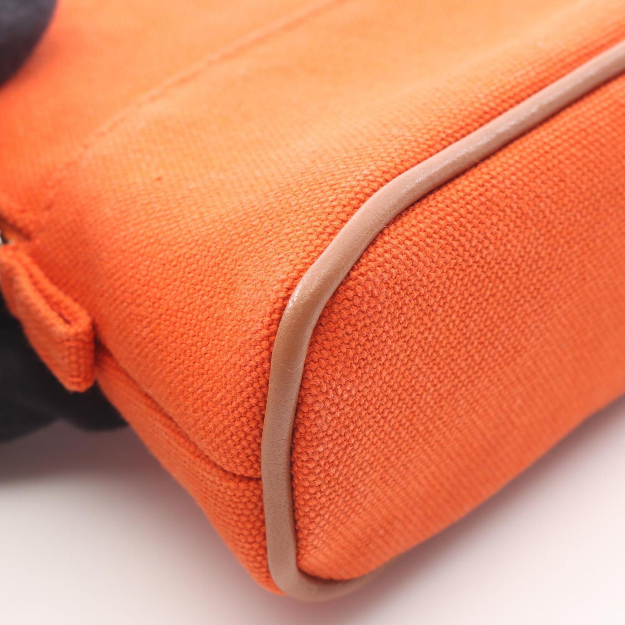 Hermes Feu Orange Canvas Leather Handbag Pouch (Pre-Owned)