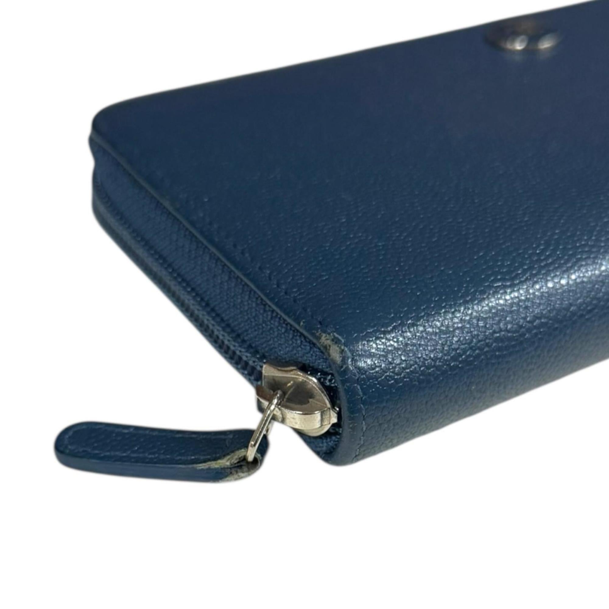 Chanel Blue Leather Long Wallet (Bi-Fold) (Pre-Owned)