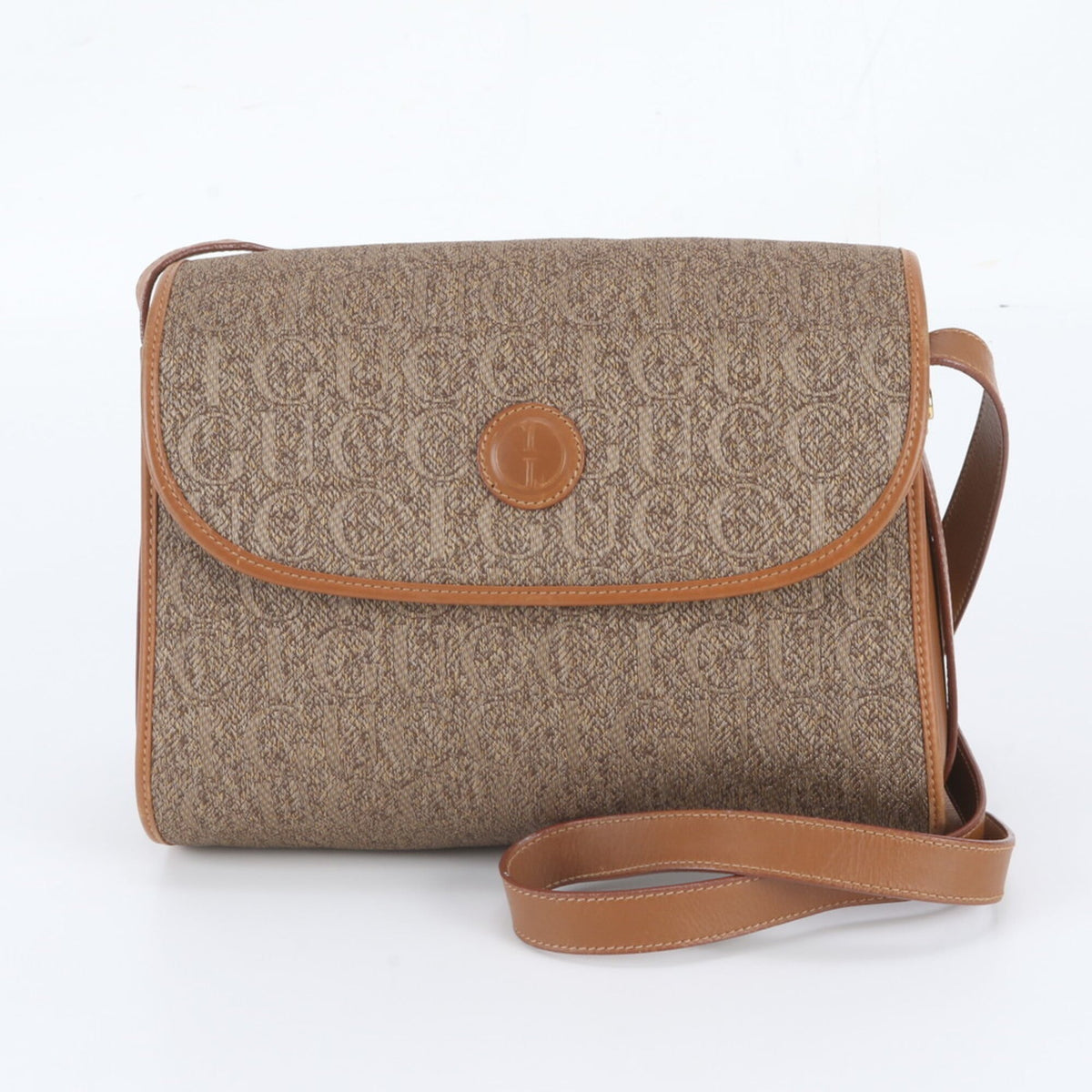 Gucci Brown Leather Canvas Crossbody Bag Shoulder Bag (Pre-Owned)