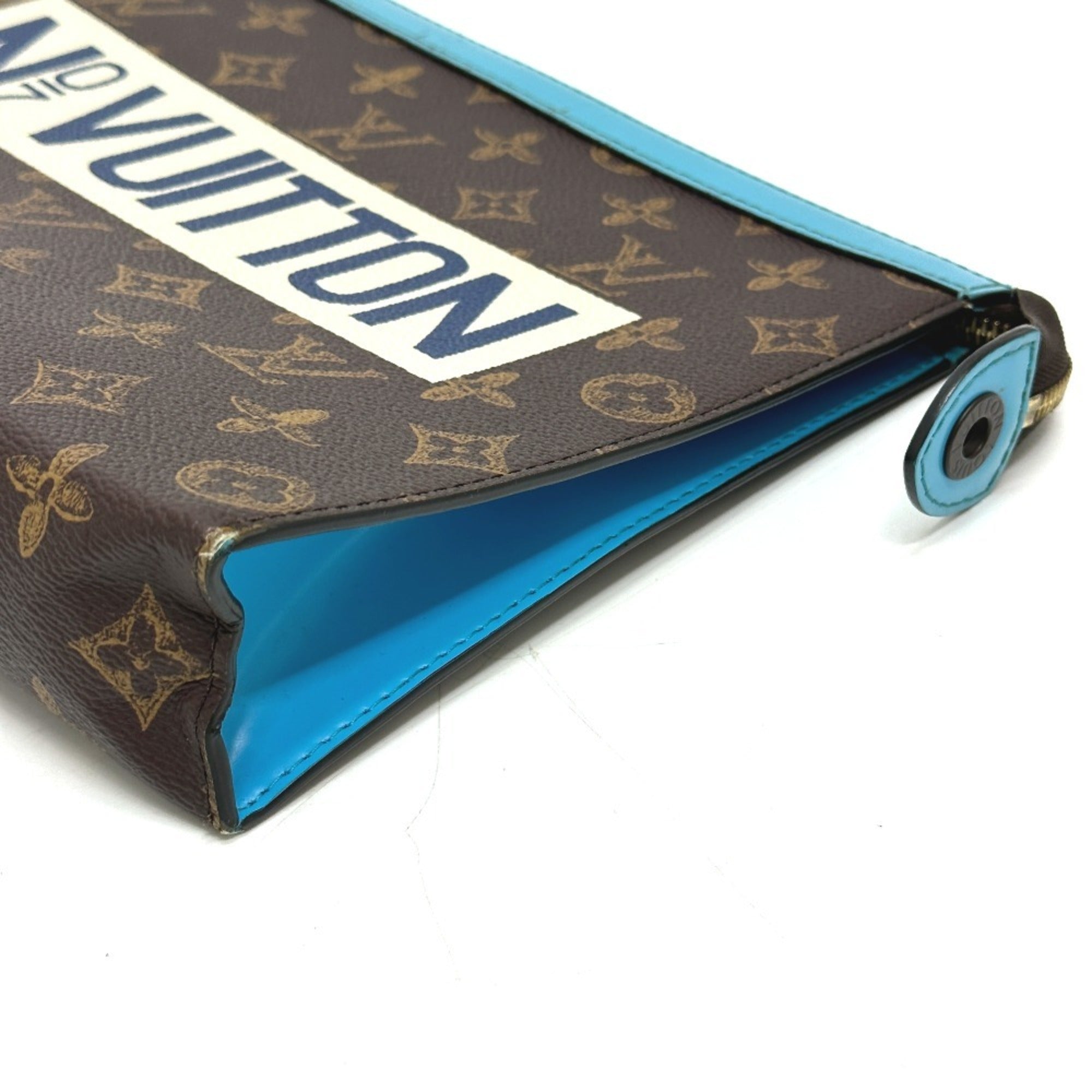 Louis Vuitton Blue Brown Monogram Clutch Bag Pochette (Pre-Owned)