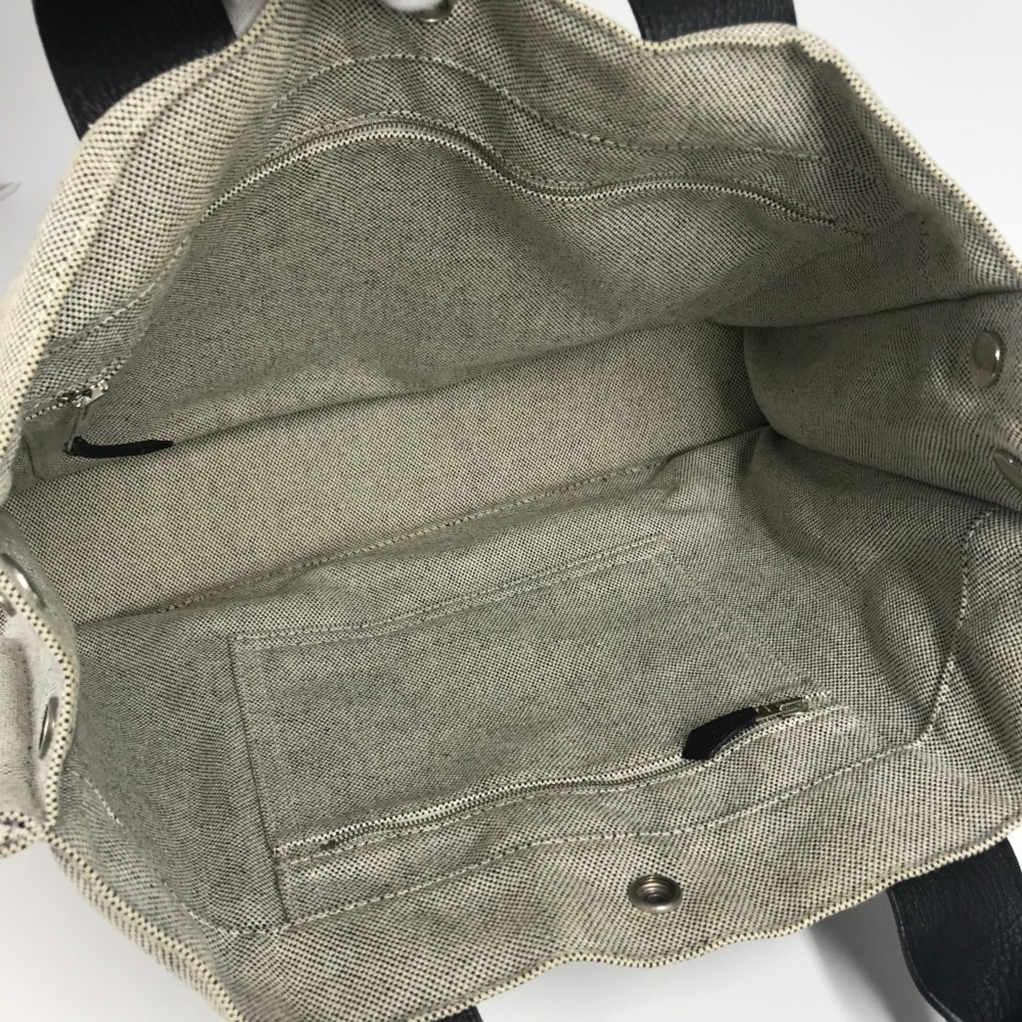 Hermes Black Gray Toile H Leather Handbag Tote Bag (Pre-Owned)