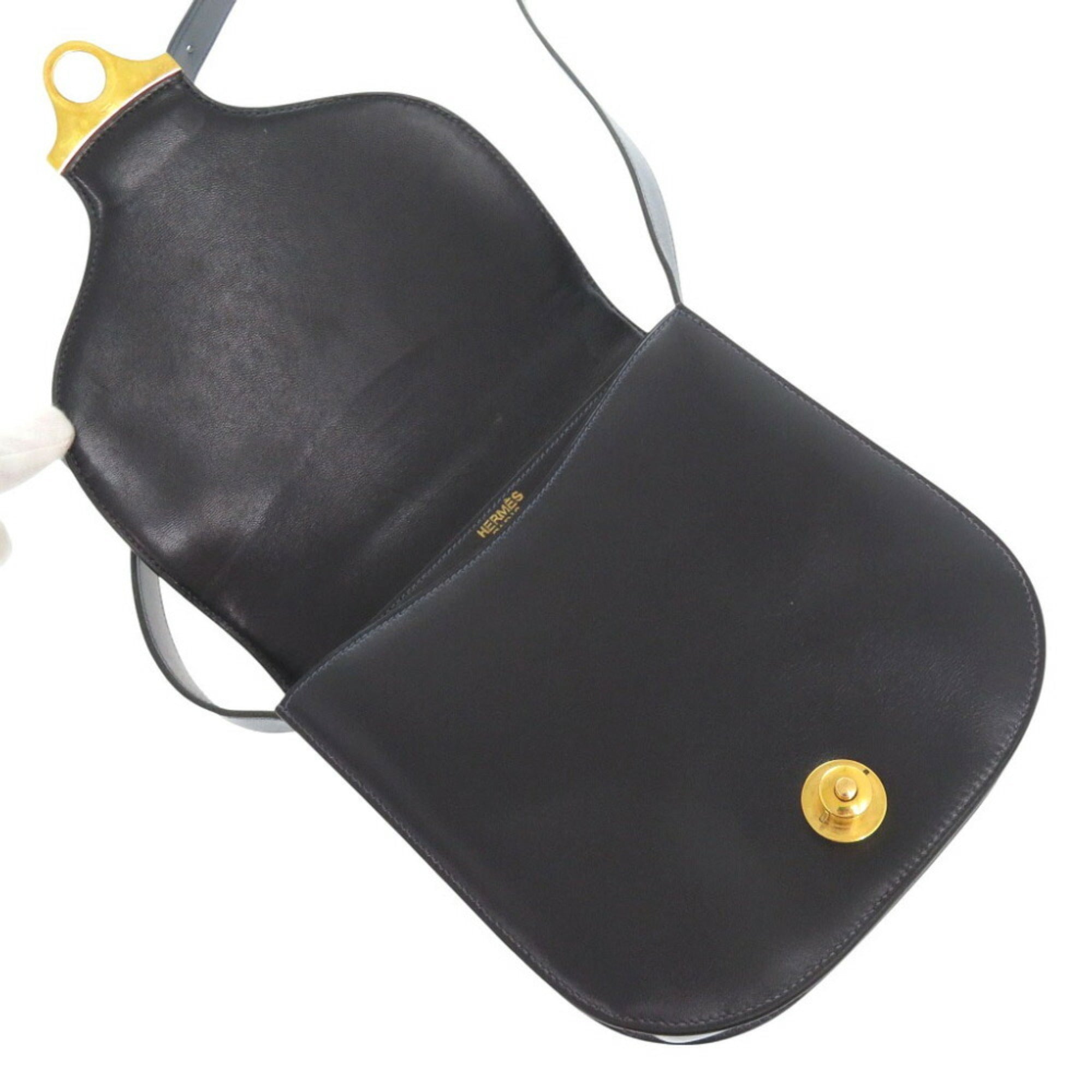 Hermes Black Box Calf Leather Shoulder Bag (Pre-Owned)
