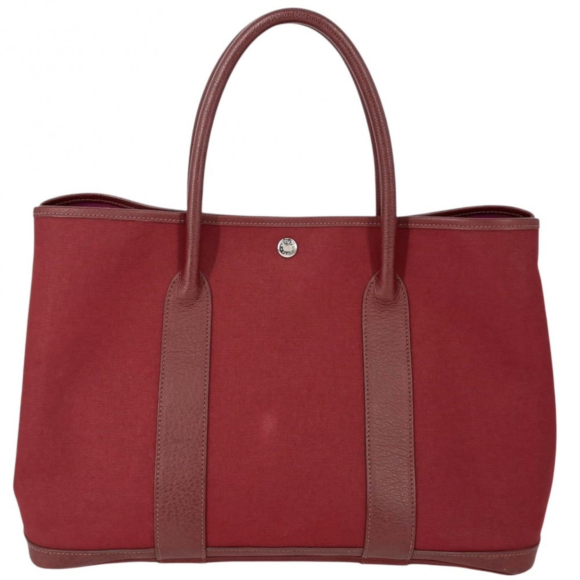 Hermes Bordeaux Pink Purple Canvas Leather Handbag Tote Bag (Pre-Owned)