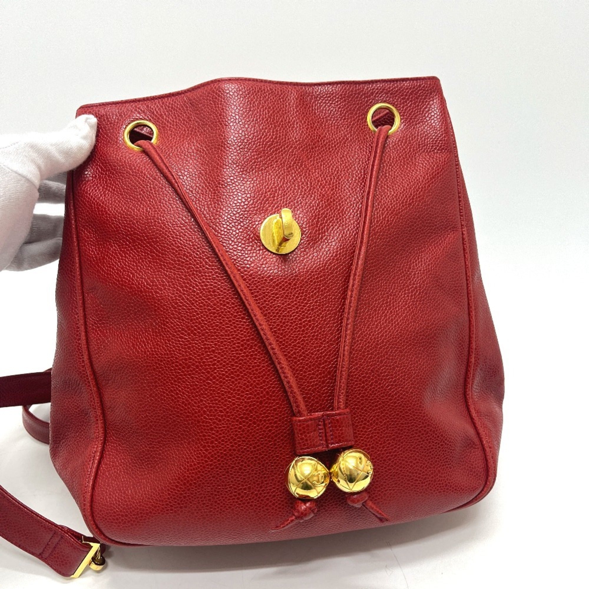 Chanel Red Color Grained Calfskin Backpack (Pre-Owned)