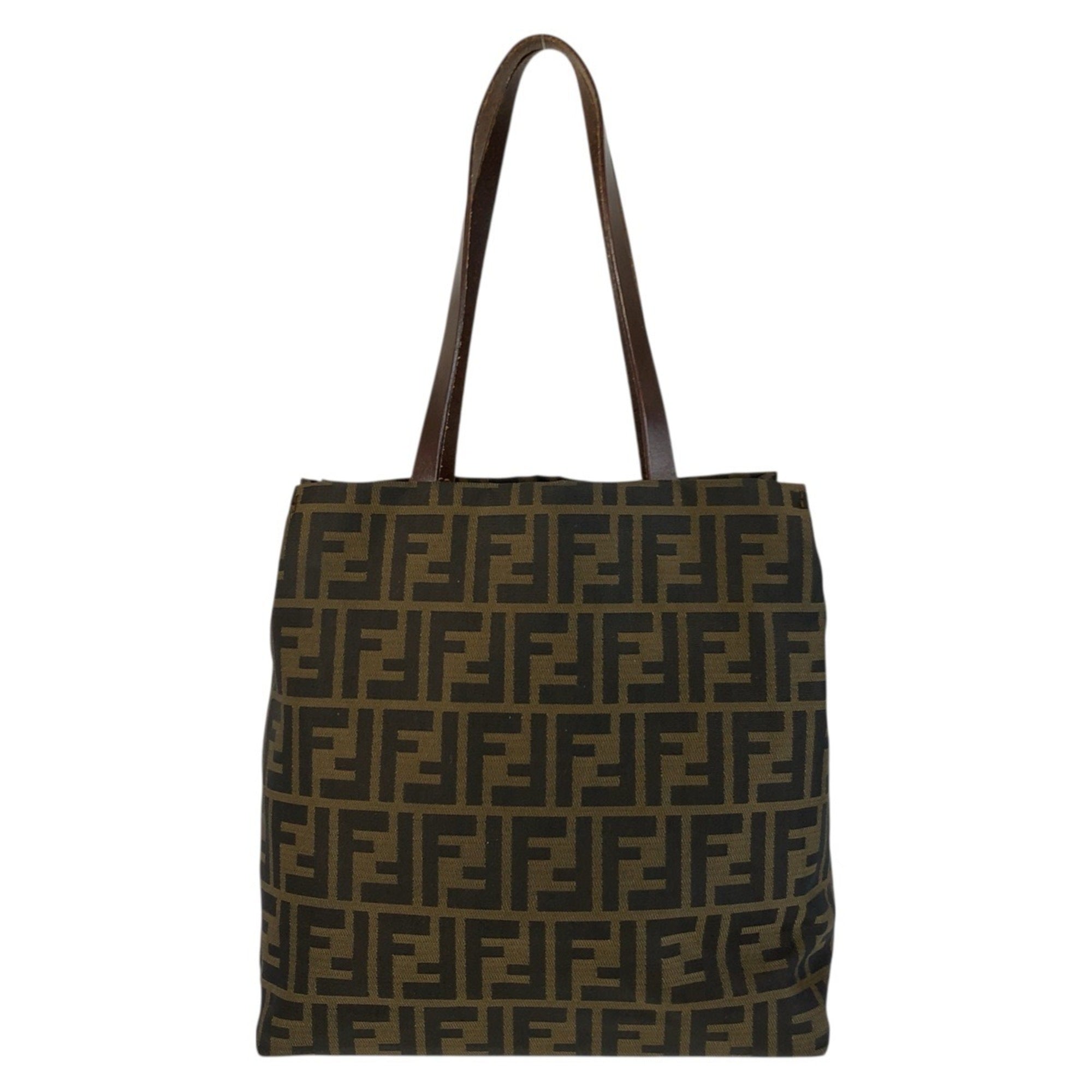Fendi Brown Canvas Leather Shoulder Bag Tote Bag (Pre-Owned)