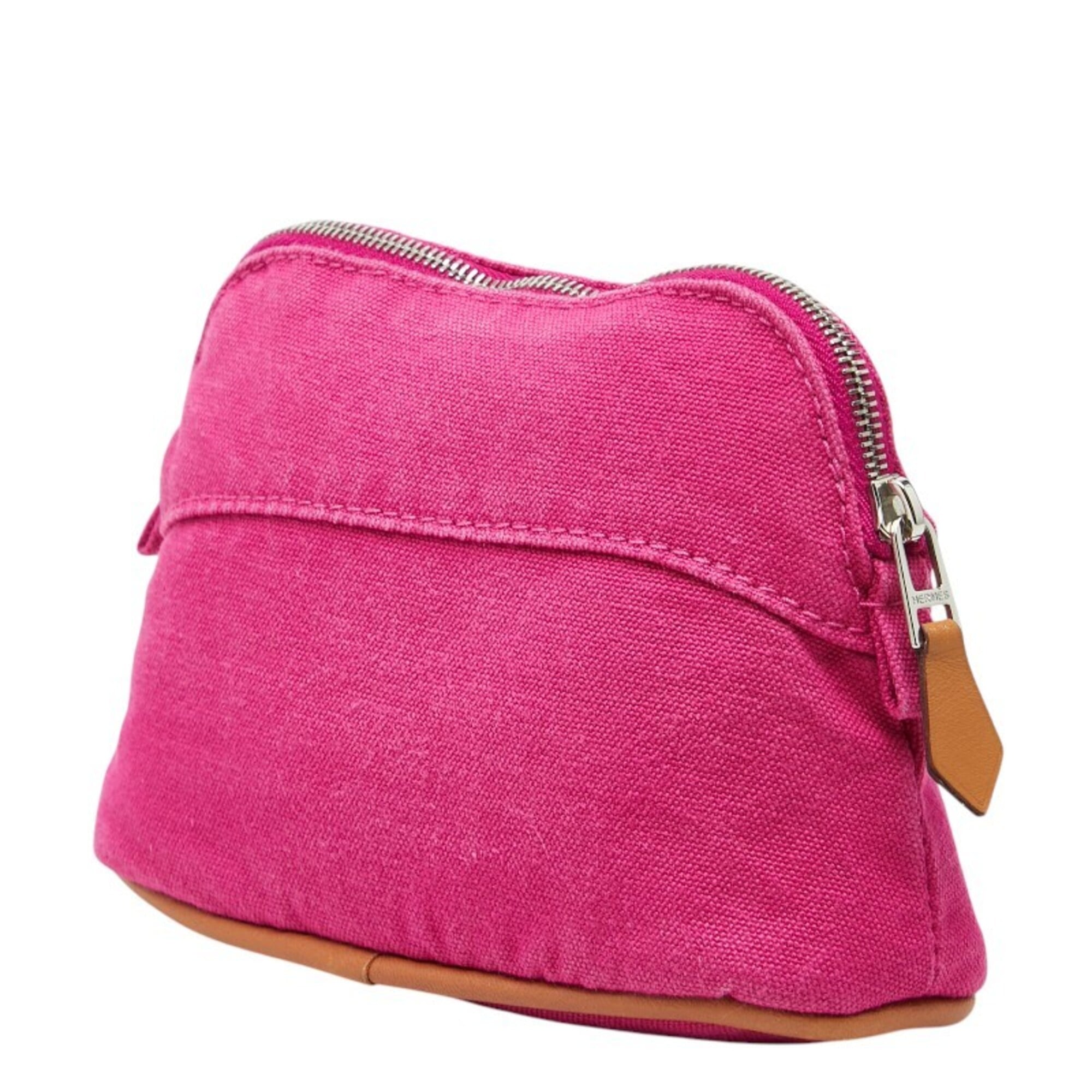 Hermes Pink Cotton Canvas Leather Handbag Pouch (Pre-Owned)