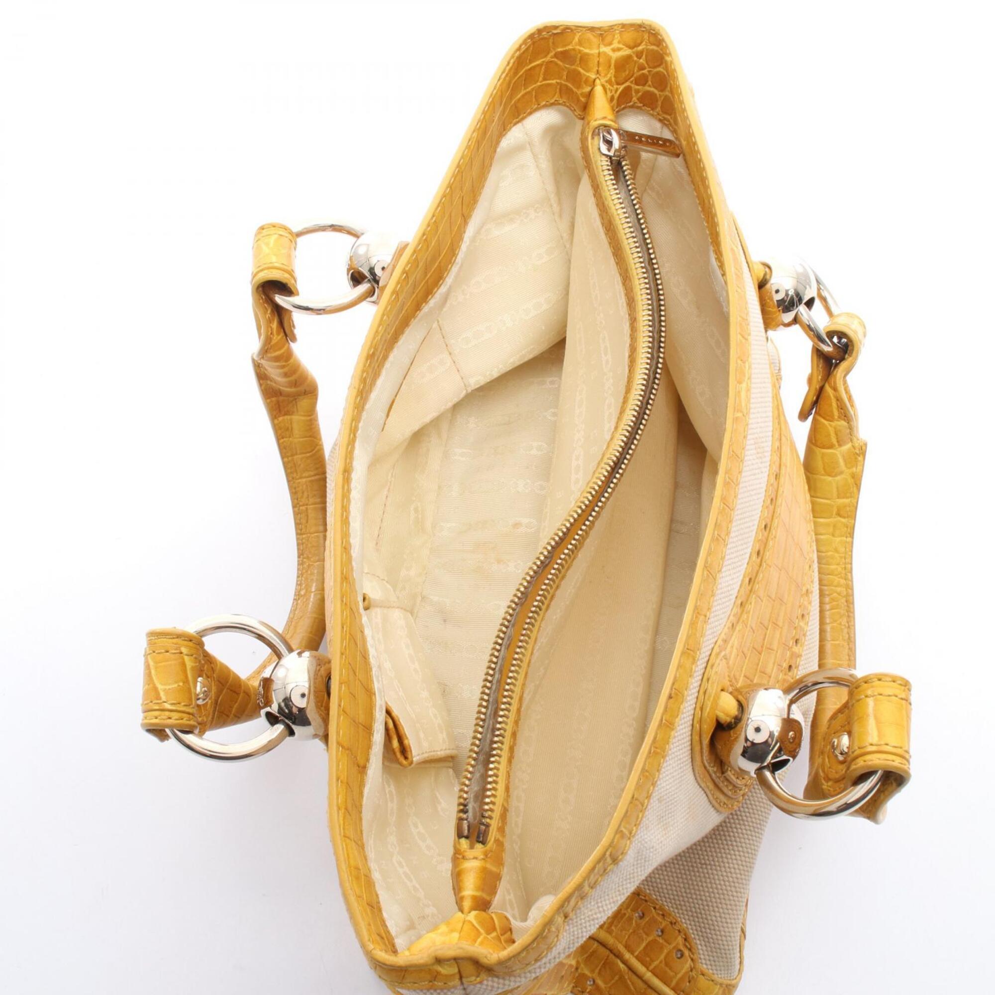 Celine Beige Yellow Canvas Leather Handbag (Pre-Owned)