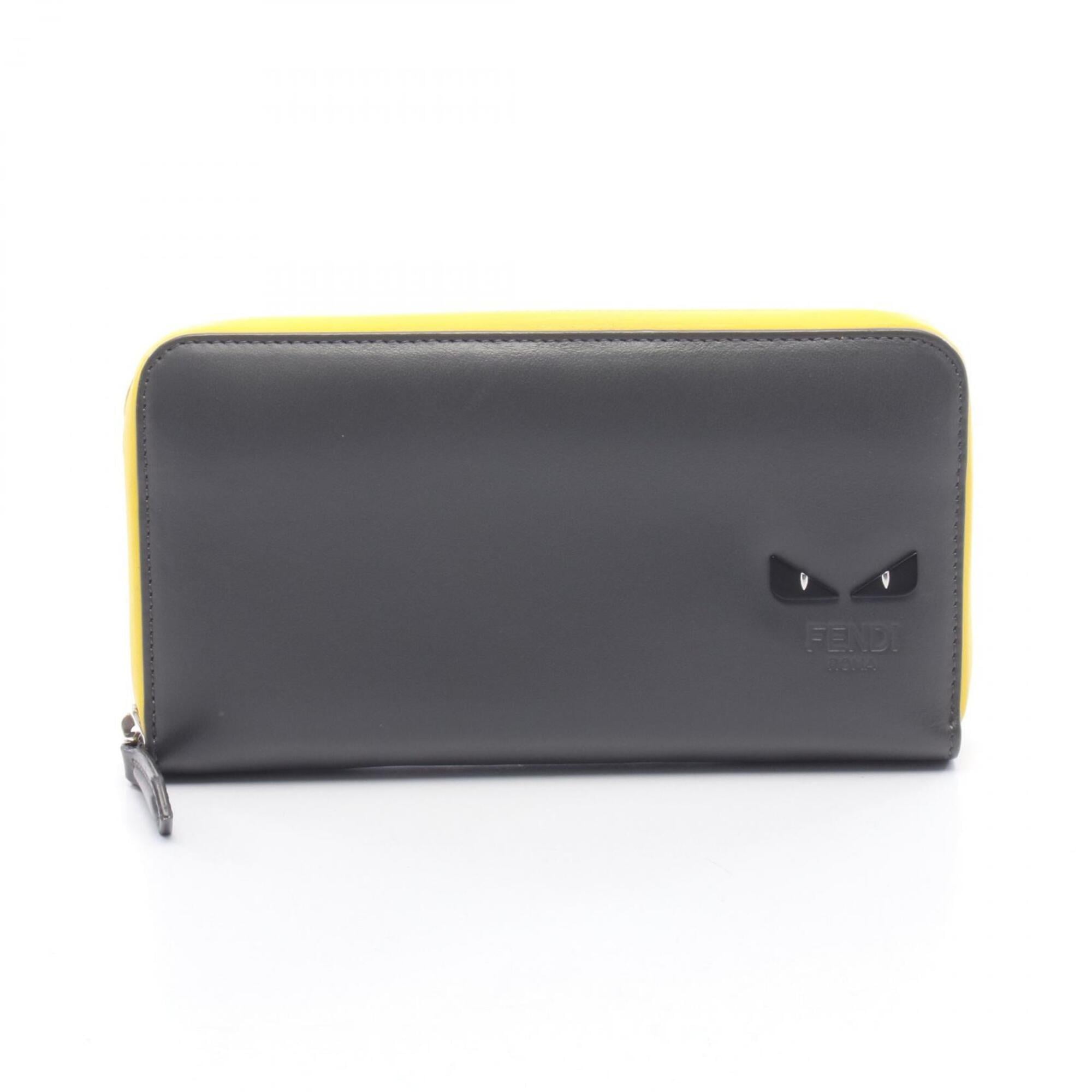 Fendi Gray Yellow Leather Long Wallet (Bi-Fold) (Pre-Owned)