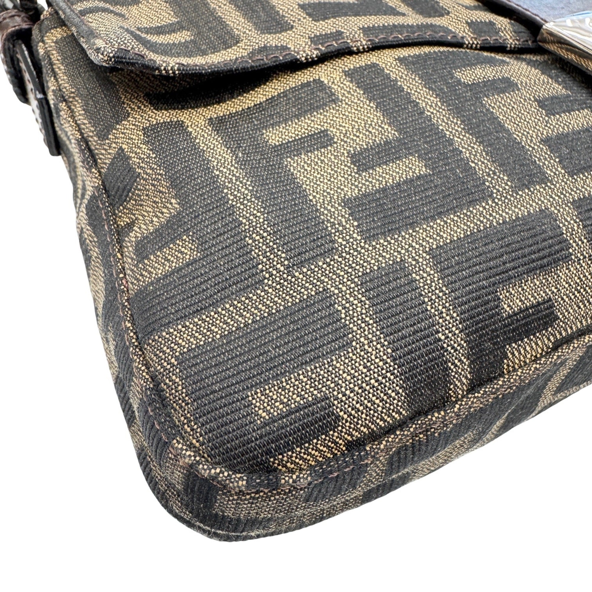 Fendi Zucca Brown Canvas Leather Handbag Pouch (Pre-Owned)