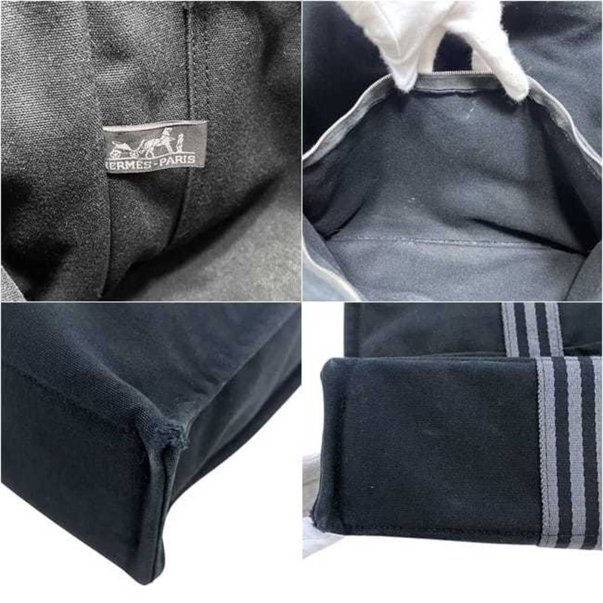 Hermes Fourre Tout Black Gray Cotton Canvas Tote Bag (Pre-Owned)