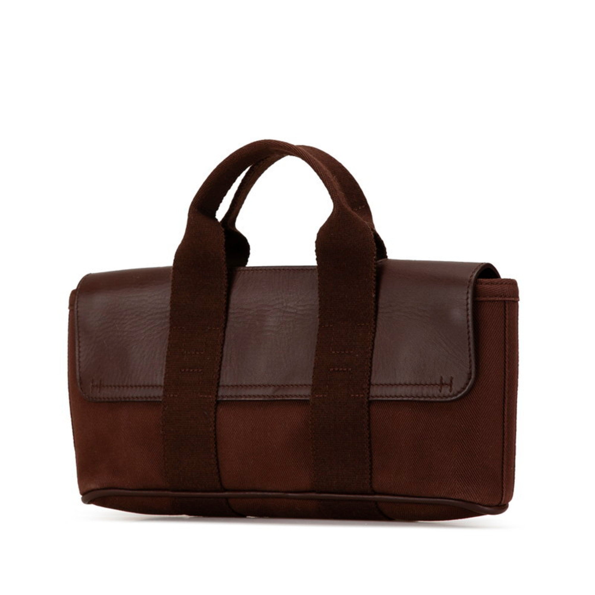 Hermes Brown Toile Chevron Leather Handbag (Pre-Owned)