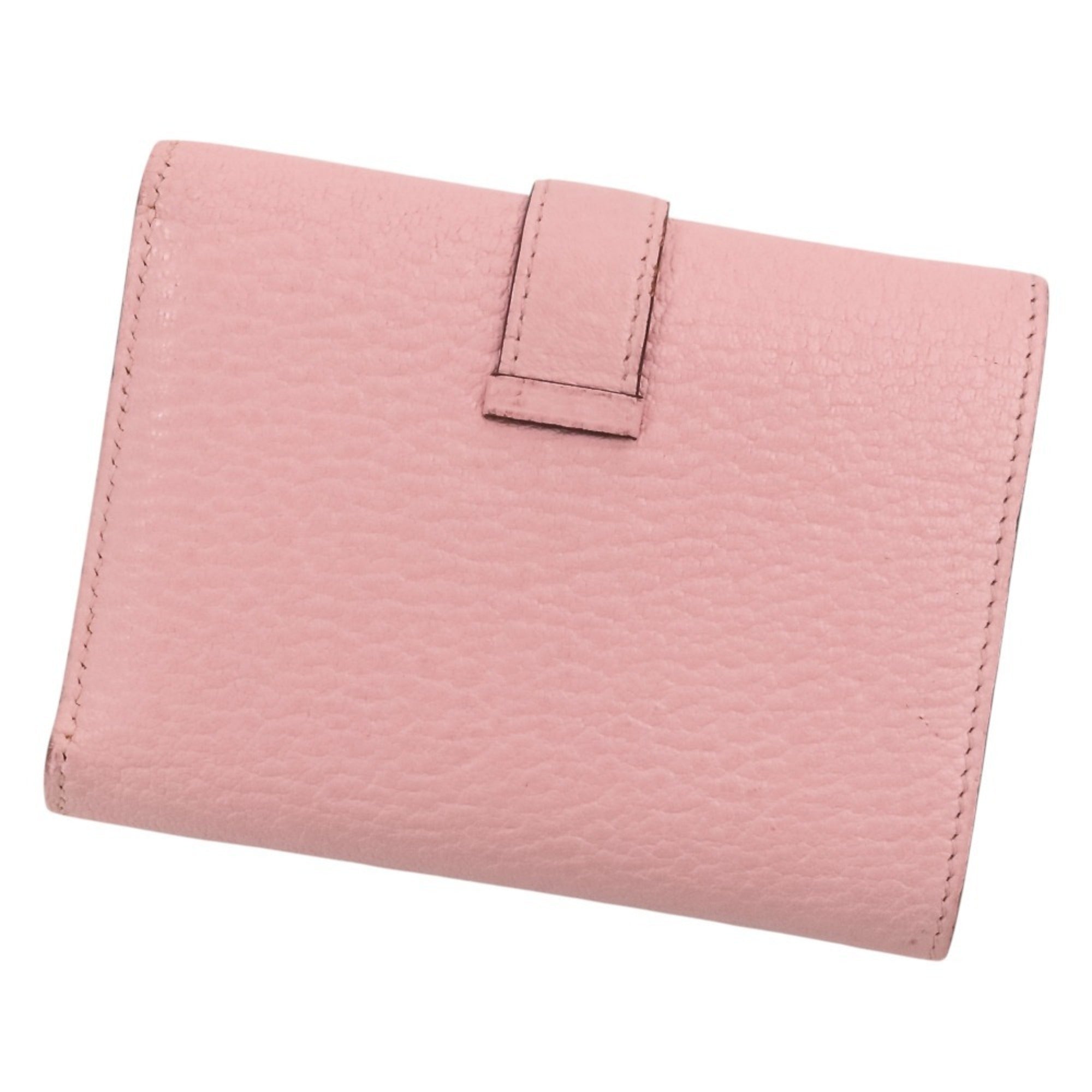 Hermes Black Pink Rose Sakura Chevre Leather Wallet (Tri-Fold) (Pre-Owned)