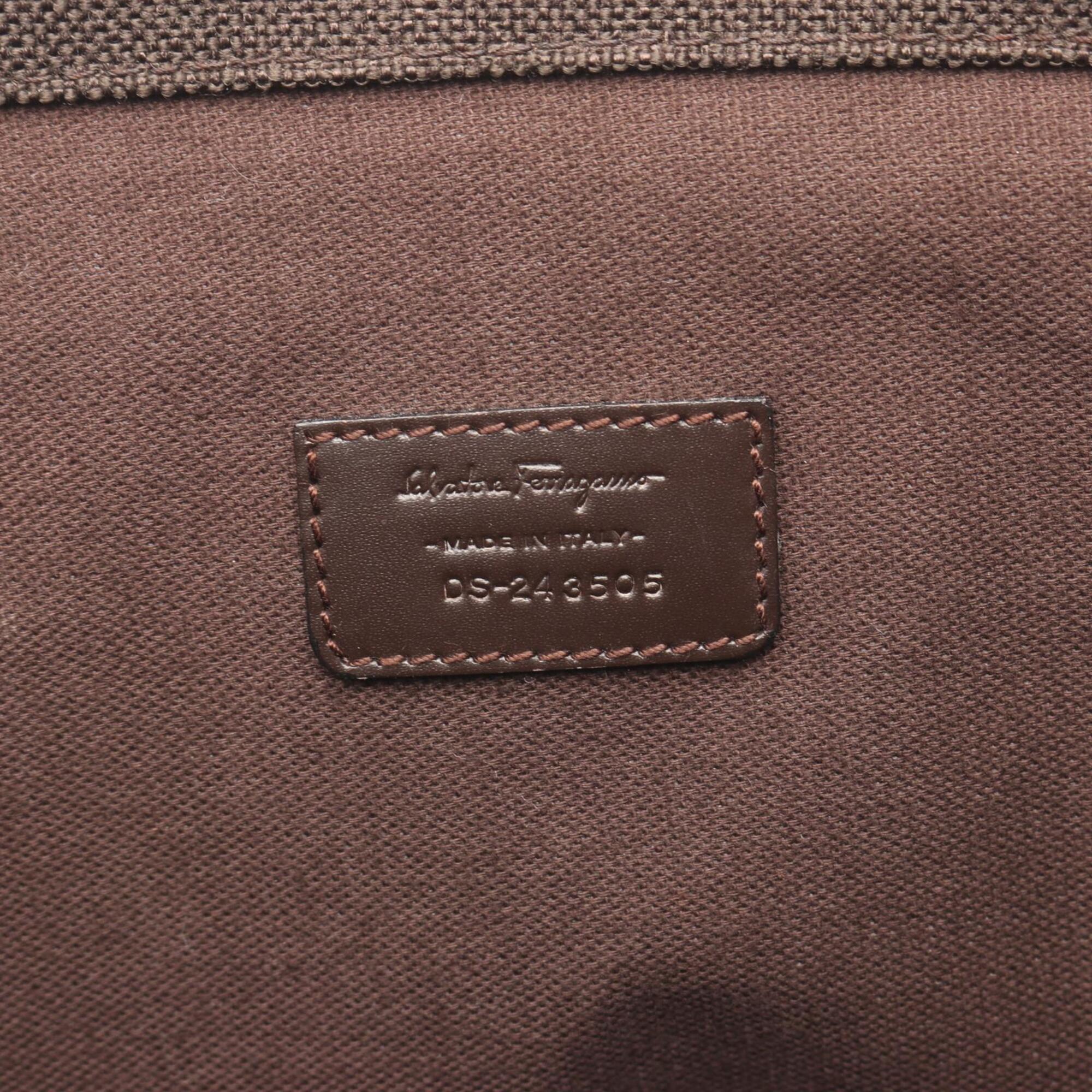 Salvatore Ferragamo Brown Canvas Leather Handbag Tote Bag (Pre-Owned)