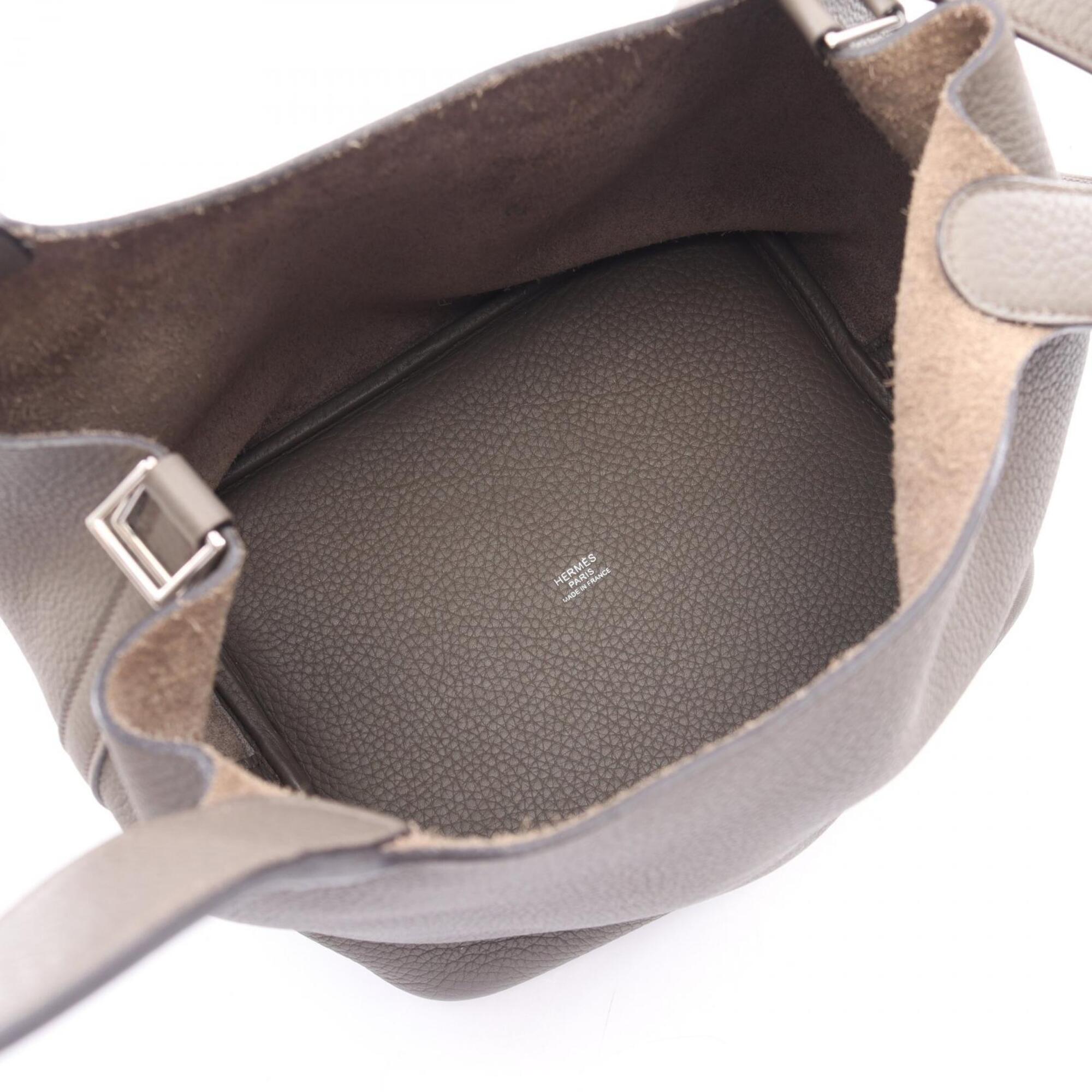 Hermes Etain Gray Taurillon Clemence Leather Handbag (Pre-Owned)