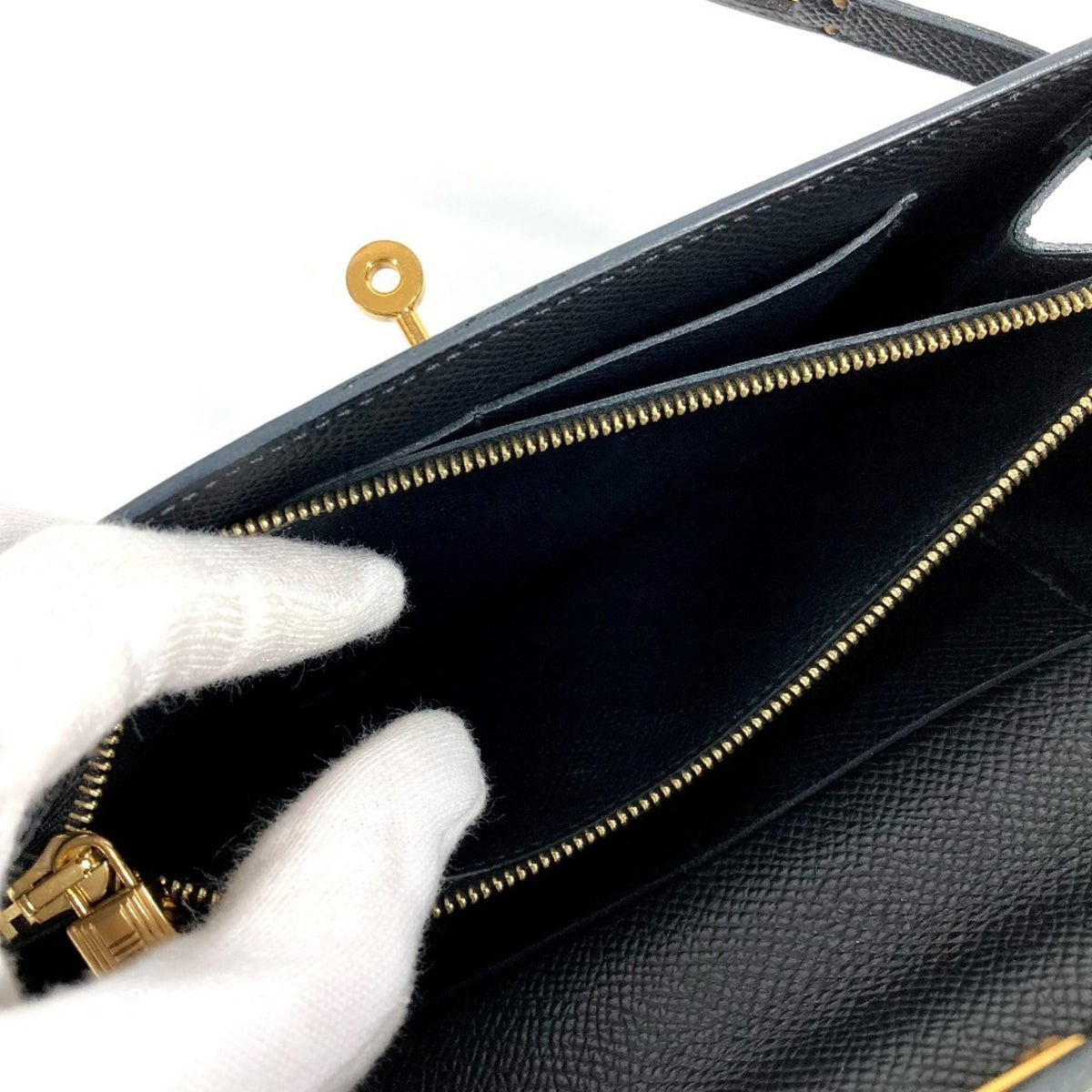 Hermes Black Epsom Leather Chain/Shoulder Wallet (Pre-Owned)