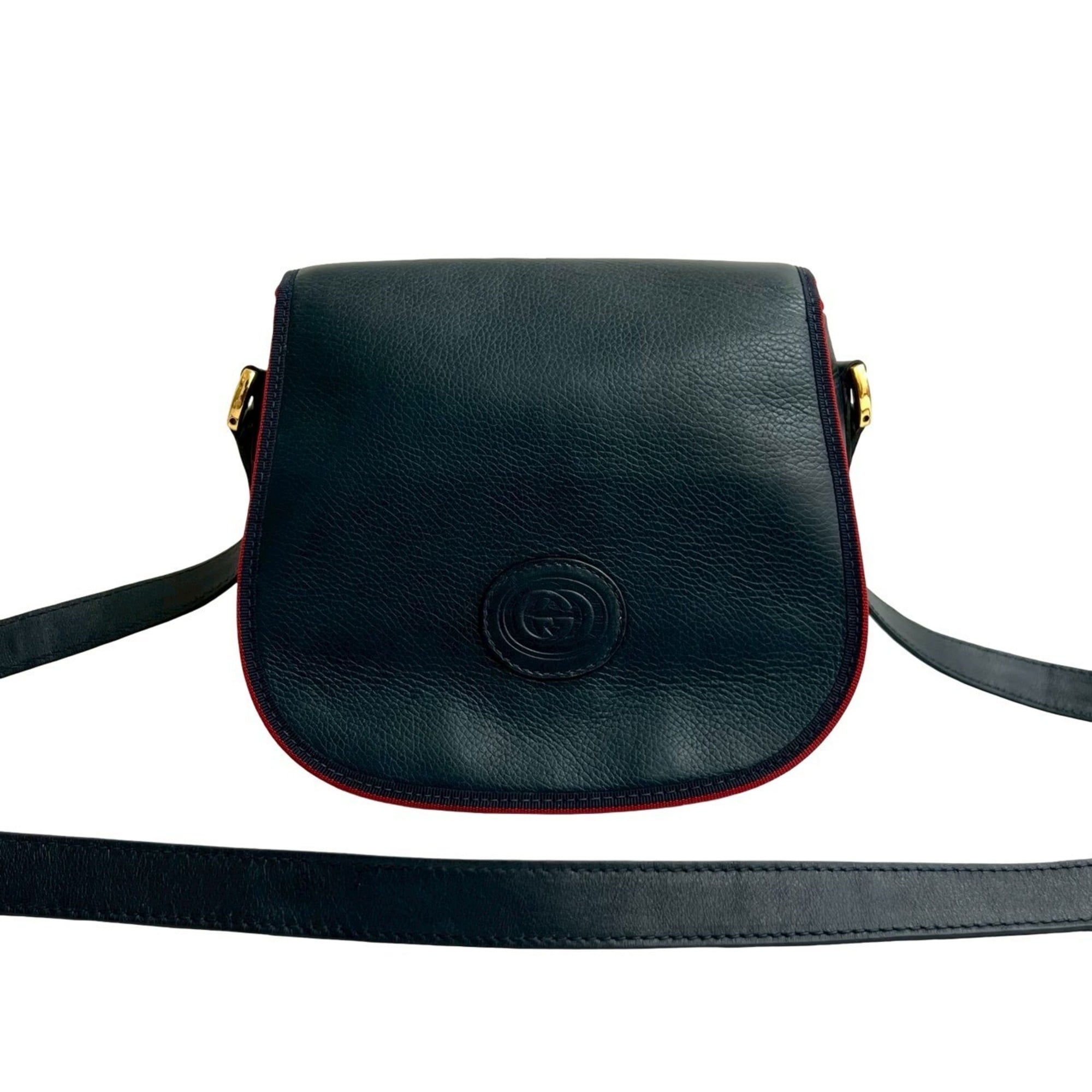 Gucci Navy Red Color Leather Pochette Shoulder Bag (Pre-Owned)
