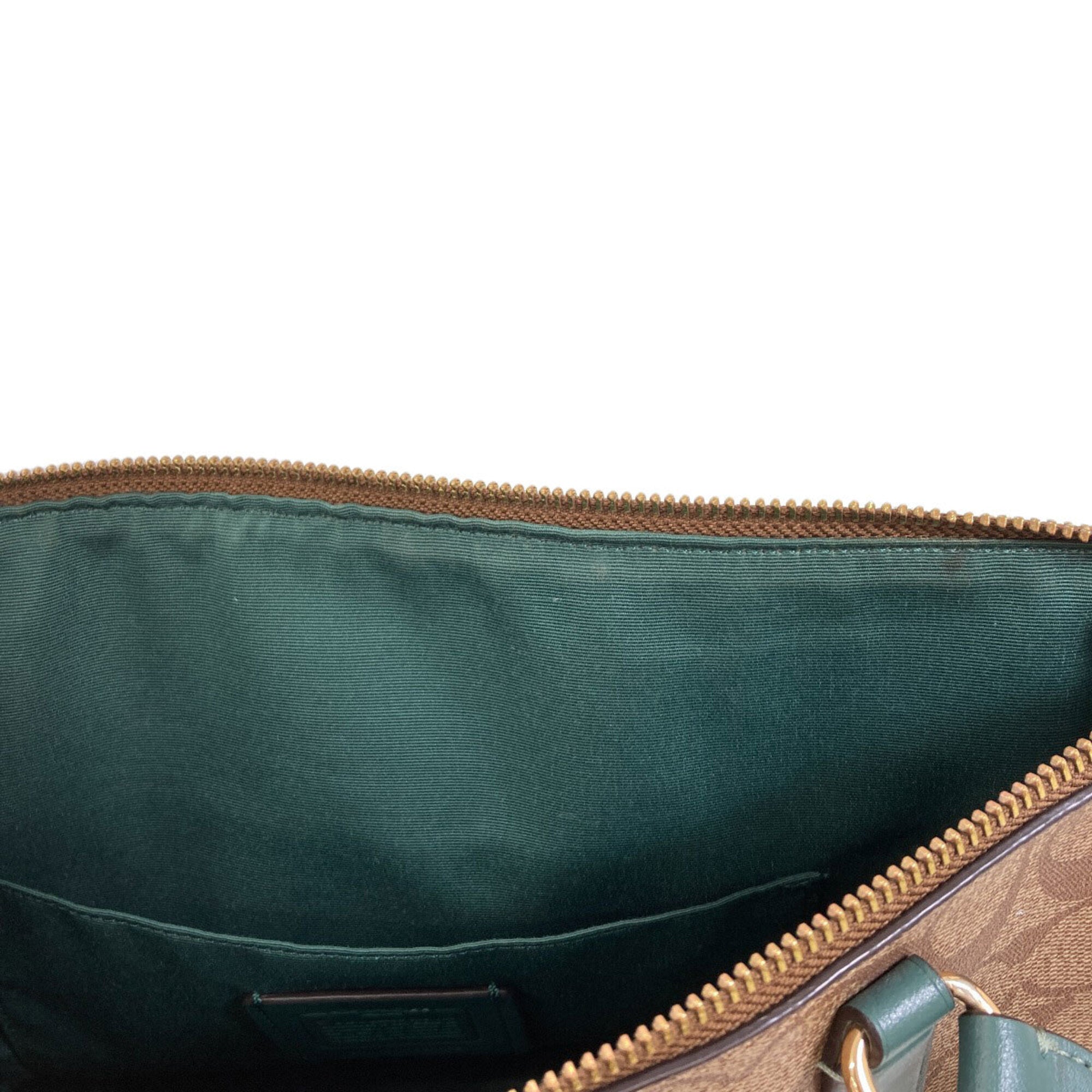 Coach Brown Green Leather Tote Bag (Pre-Owned)
