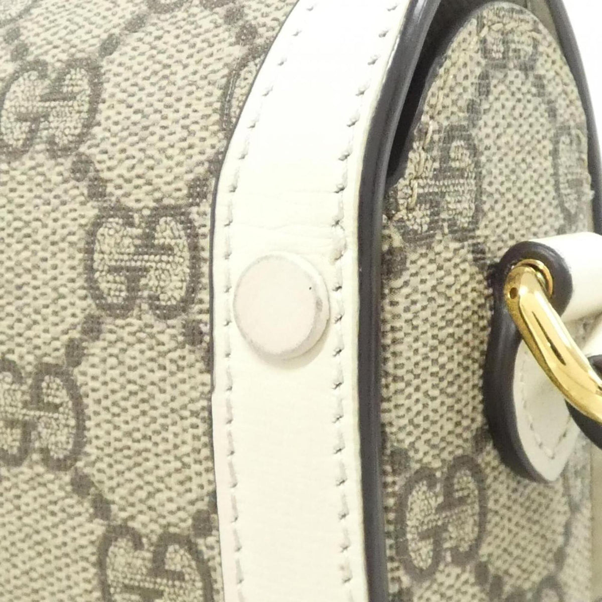 Gucci Horsebit Beige White Gg Supreme Canvas Shoulder Bag (Pre-Owned)