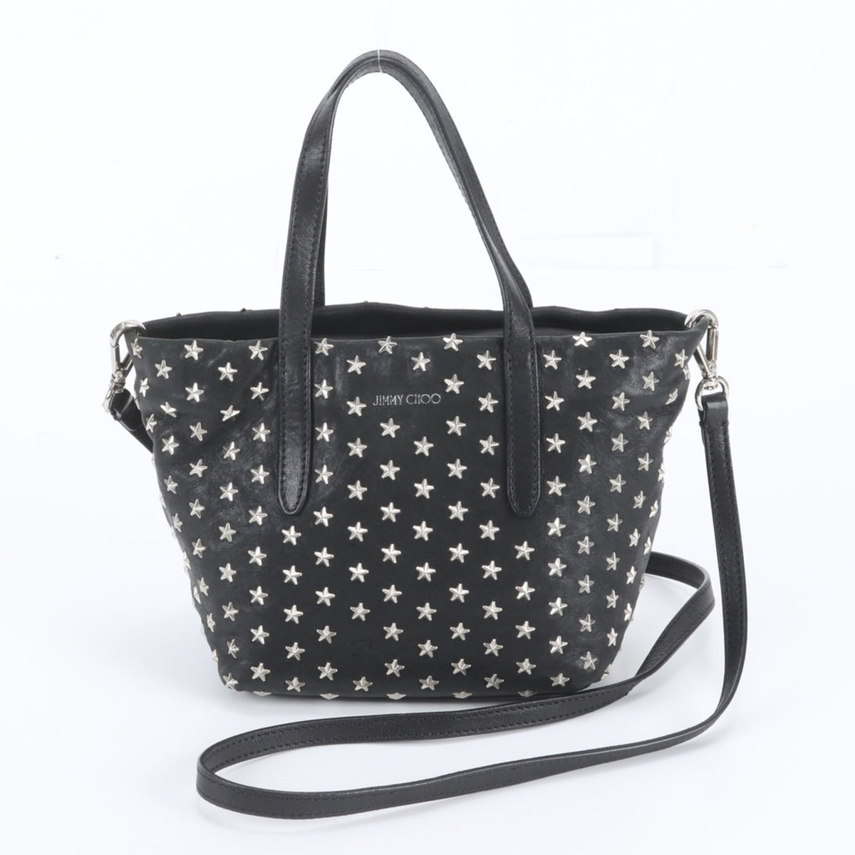 Jimmy Choo Black Leather Handbag Shoulder Bag Tote Bag (Pre-Owned)