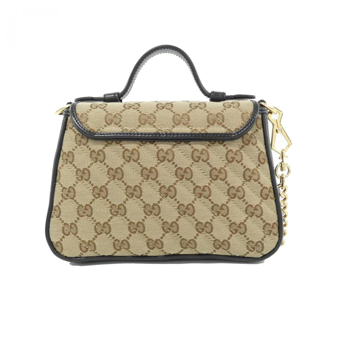 Gucci Beige Black Gg Canvas Leather Handbag (Pre-Owned)