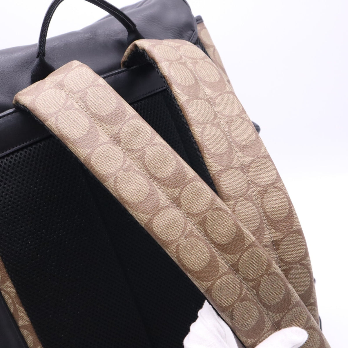 Coach Beige Black Canvas Leather Backpack (Pre-Owned)