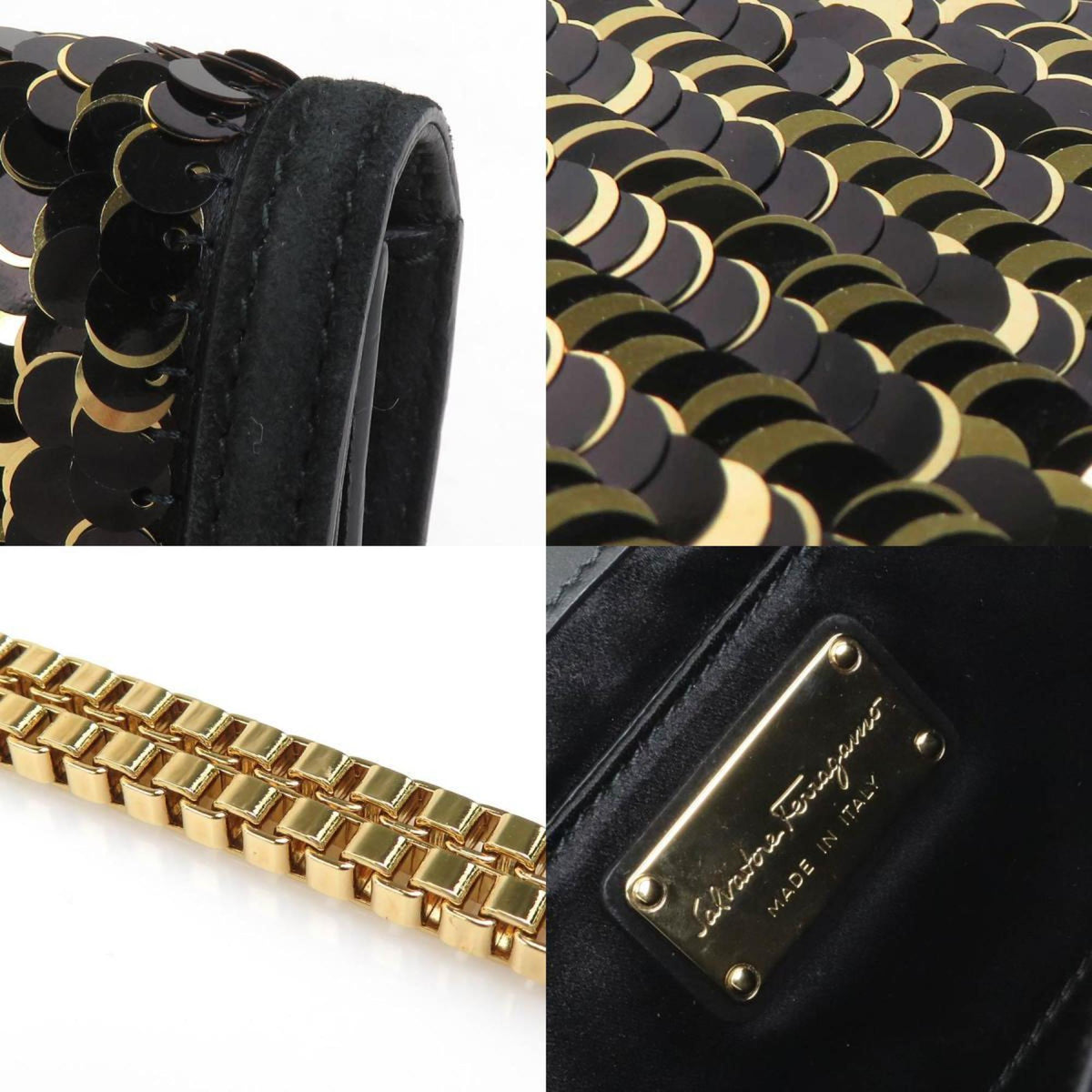 Salvatore Ferragamo Black Spangles Leather Clutch Bag Shoulder Bag (Pre-Owned)