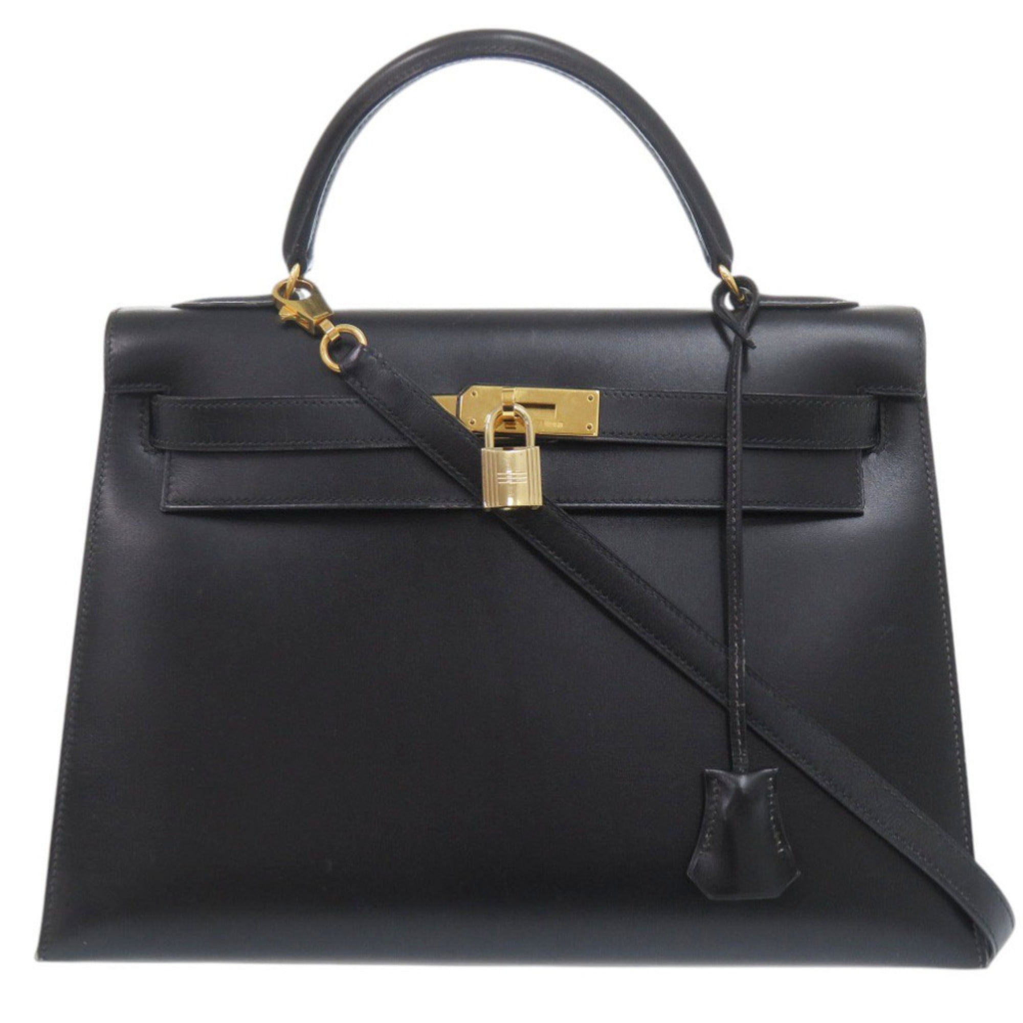 Hermes Black Box Calf Leather Handbag (Pre-Owned)