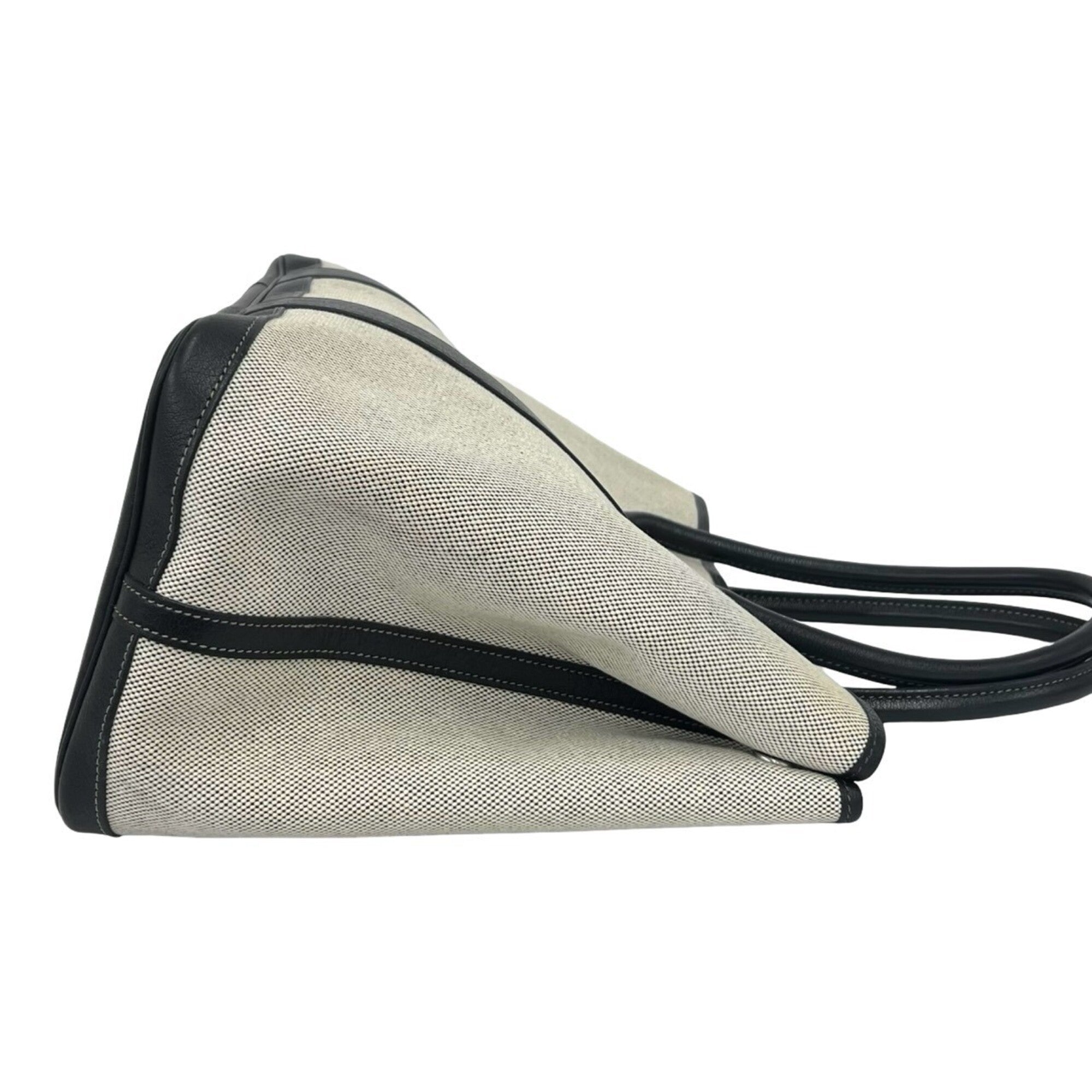 Hermes Black Gray Toile H Negonda Leather Handbag Tote Bag (Pre-Owned)