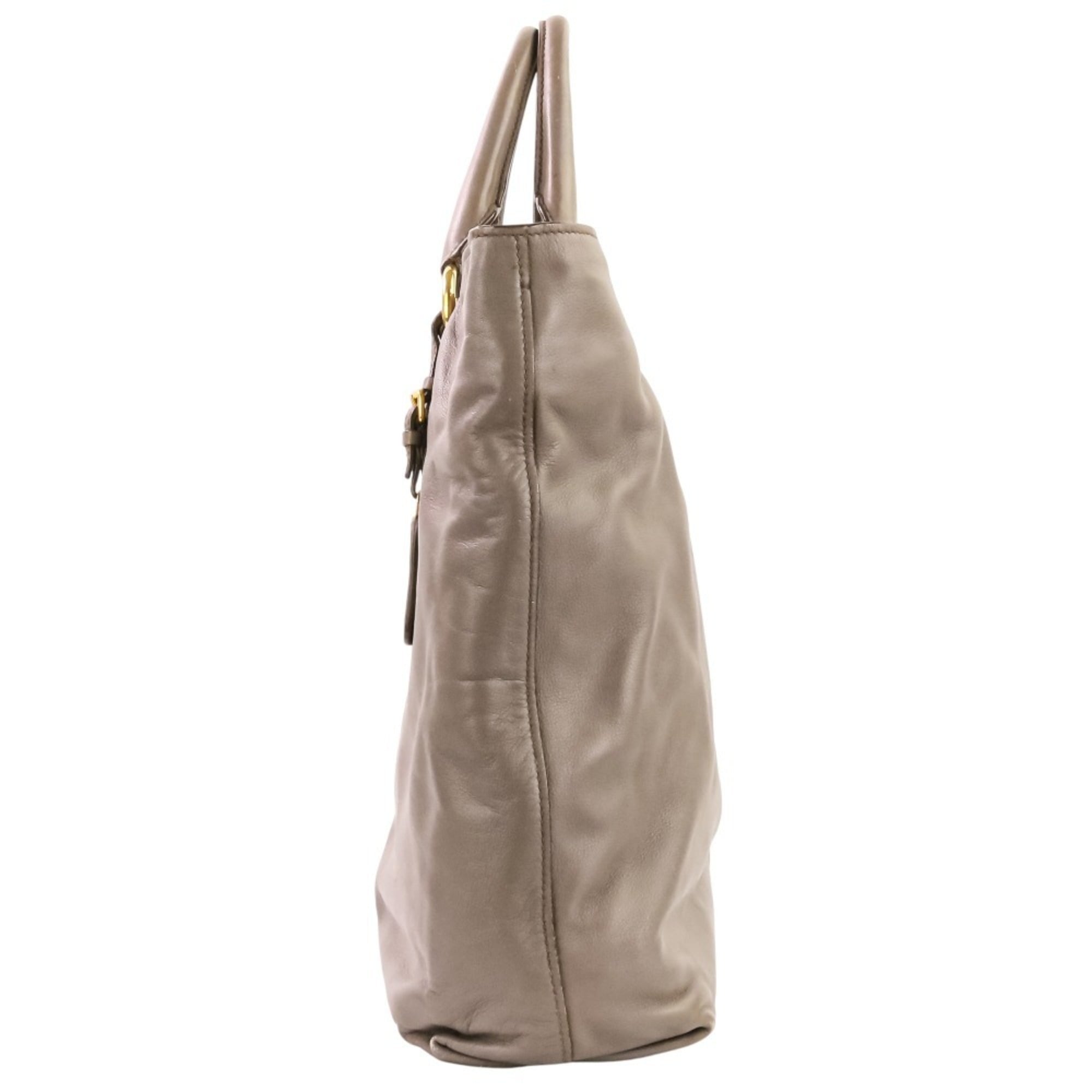 Prada Grayish Leather Shoulder Bag Tote Bag (Pre-Owned)