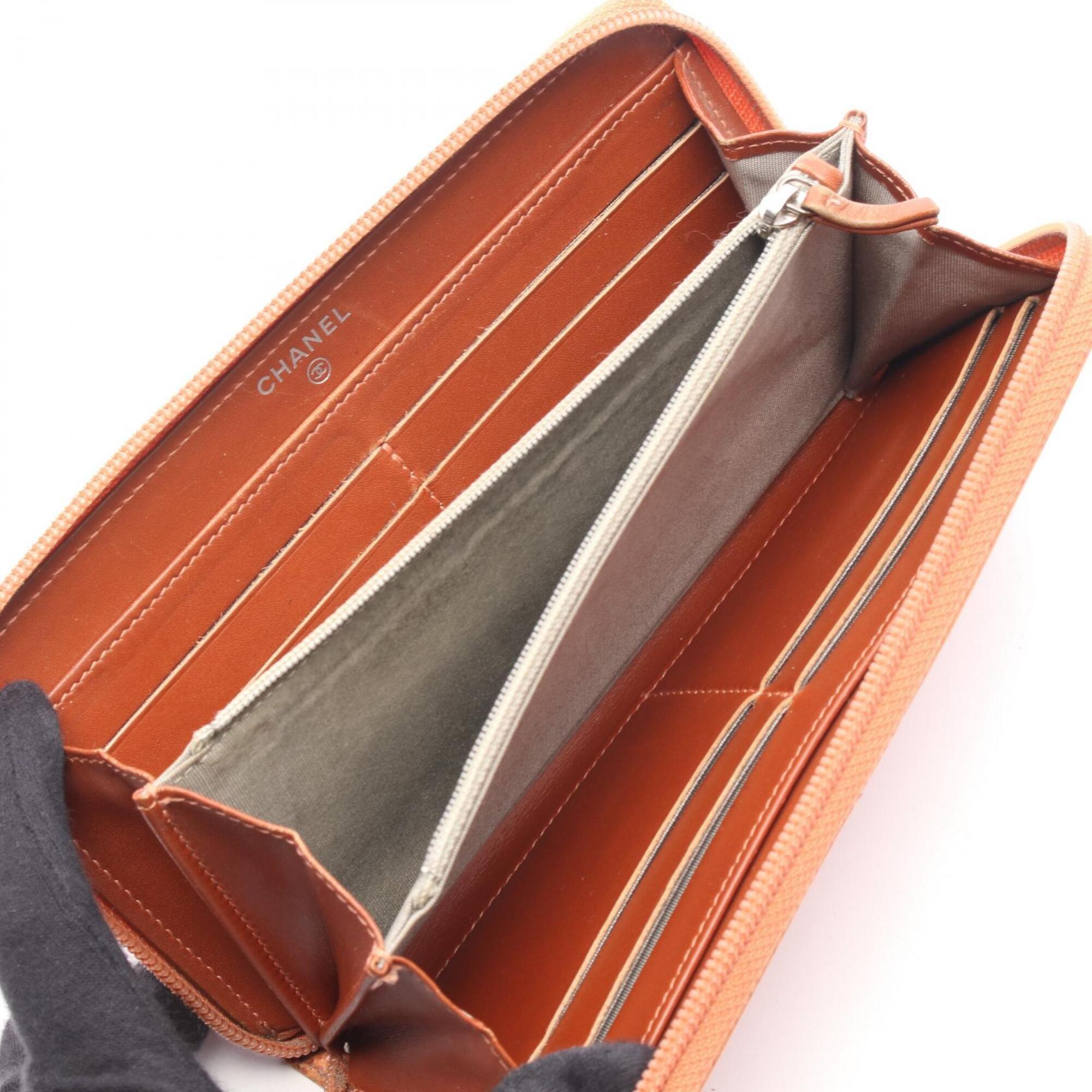 Chanel Orange Grained Calfskin Long Wallet (Bi-Fold) (Pre-Owned)