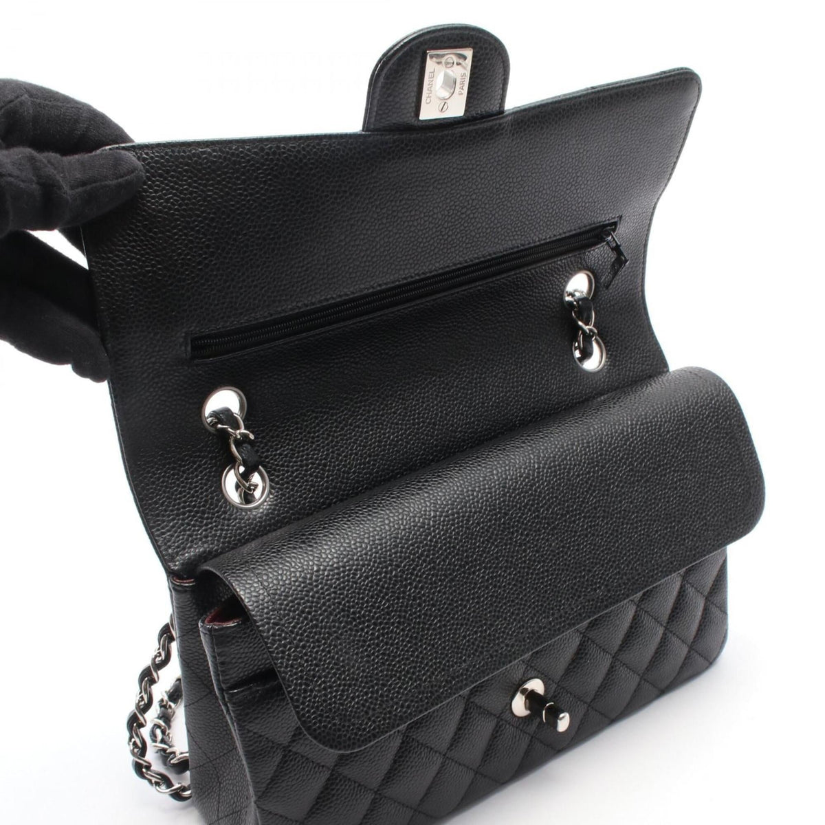 Chanel Black Grained Calfskin Handbag Shoulder Bag (Pre-Owned)