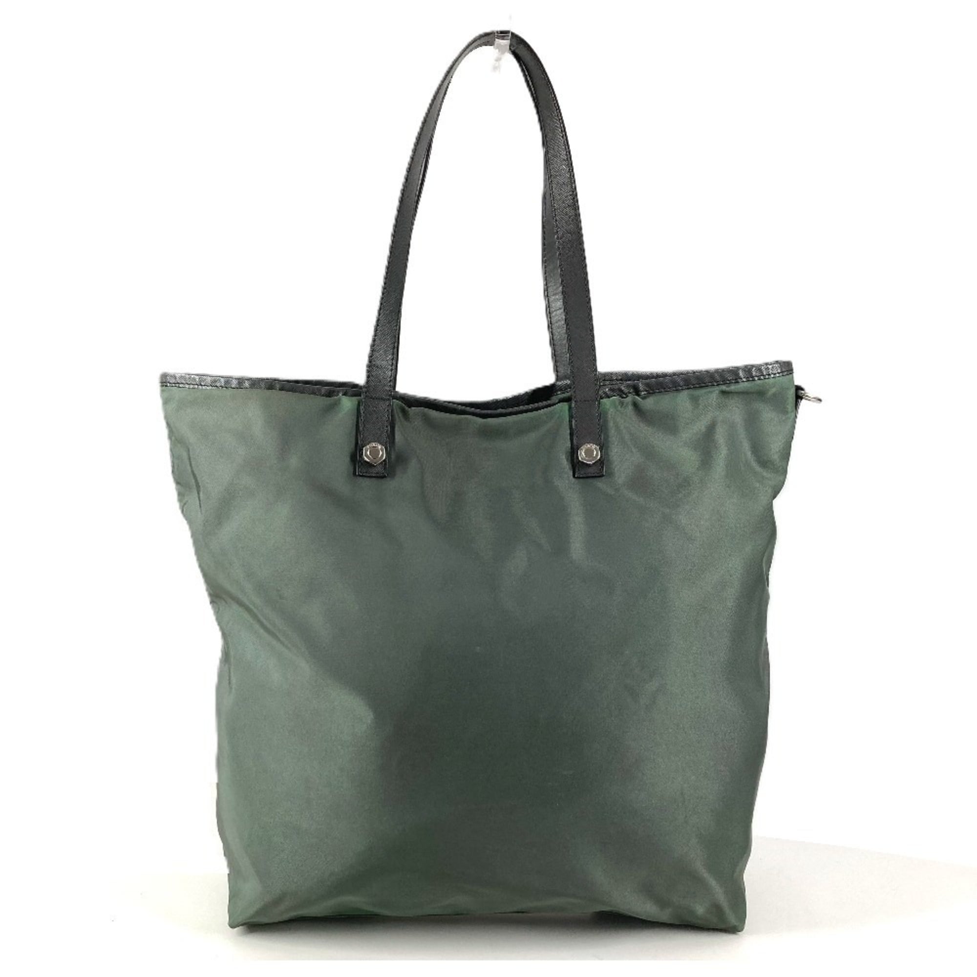 Prada Gray Nylon Leather Shoulder Bag Tote Bag (Pre-Owned)